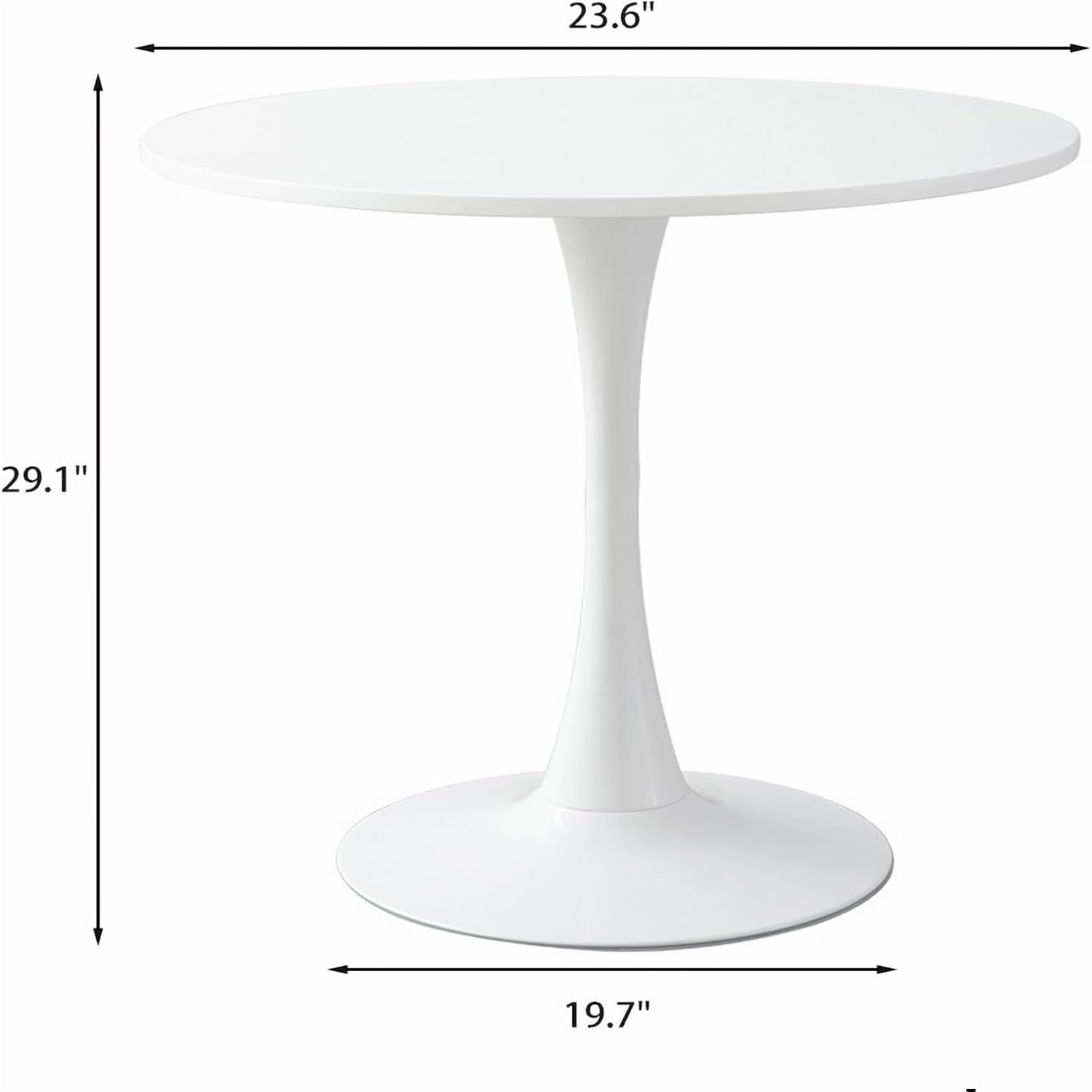 Modern Round Tulip Dining Table - 24 Inch White Kitchen Table with Sturdy Metal Base | Perfect for Small Spaces, Seats 2-4 | Ideal for Living Rooms, Cafés, Christmas Decor & Compact Apartments | Versatile as Dining Table, Coffee Table or Breakfast Nook Centerpiece