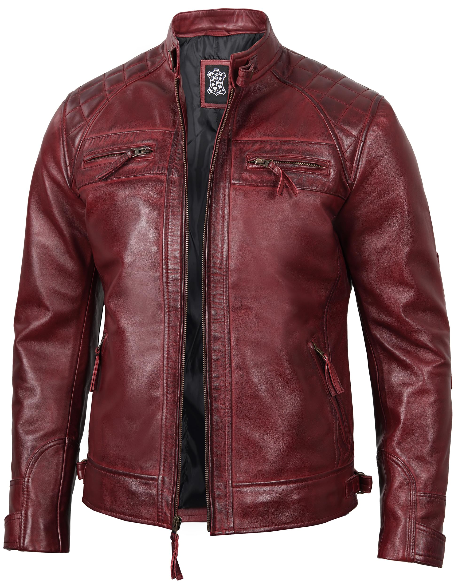 Blingsoul Men's Motorcycle Leather Jacket - Quilted Cafe Racer Biker Jacket for Men | Durable & Stylish Riding Gear for Cruising & Urban Fashion