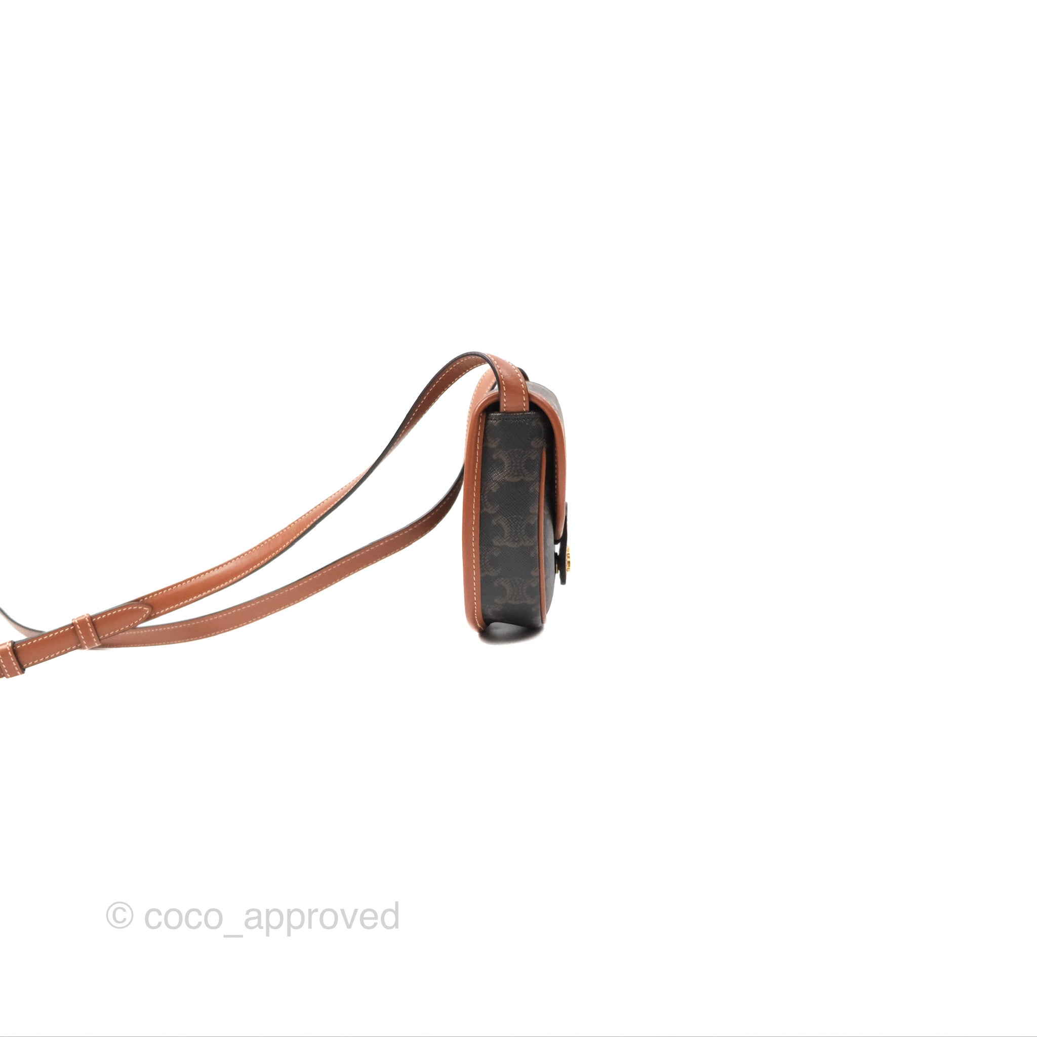 Celine Mini Besace Triomphe Bag in Canvas and Calfskin Leather - Tan Crossbody Purse for Women | Perfect for Everyday Use, Work, and Travel