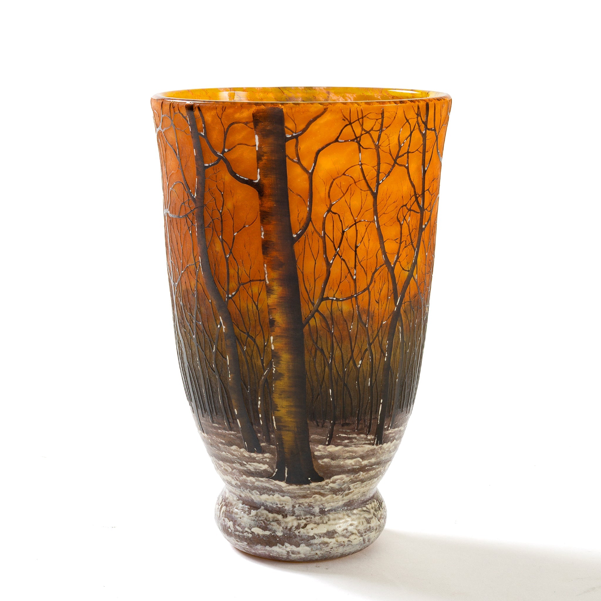 Daum Nancy Winter Landscape Cameo Glass Vase - Elegant Handcrafted Art Glass Vase for Home Decor, Wedding Centerpiece & Luxury Gift