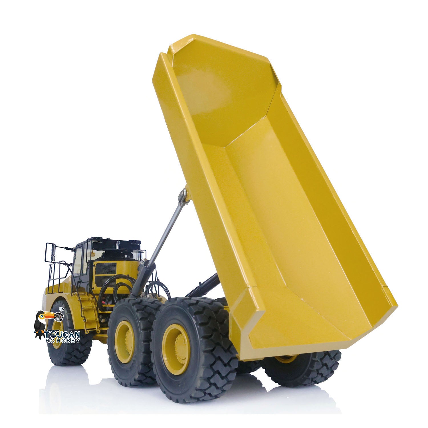 1/14 Scale Ready-To-Run DIM 745D Metal Hydraulic RC Articulated Dump Truck - 6×6 All-Wheel Drive with Light & Sound Effects, Detailed Cab Interior - Perfect for Construction Site Play, RC Hobby Collection, and Outdoor Adventure Activities