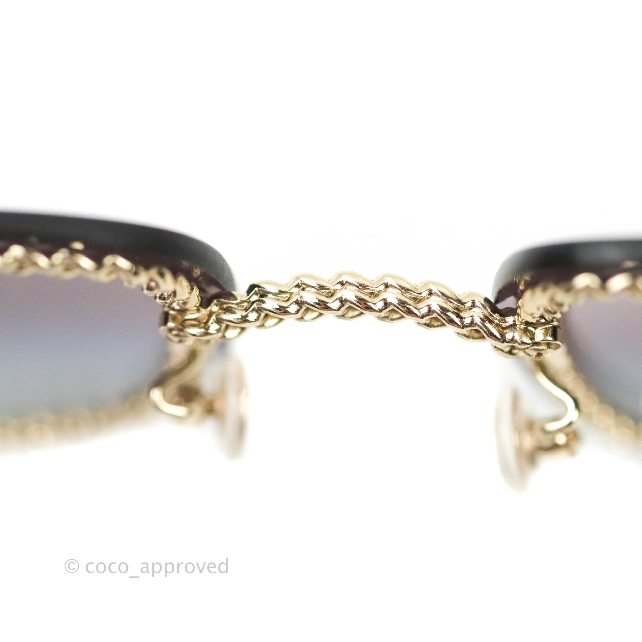 Chanel Square Sunglasses with Gradient Grey Lenses & Gold Chain - Luxury Fashion Sunglasses for Women, Perfect for Beach, Driving & Summer Outfits