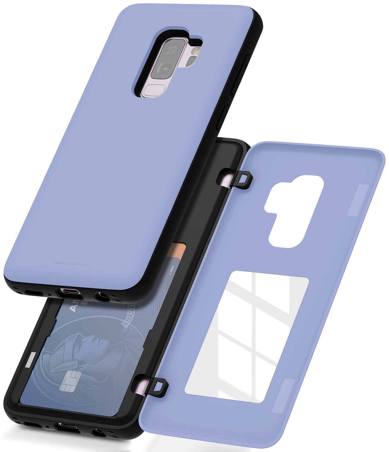 Samsung Galaxy S9 Plus Wallet Case (2018) - Magnetic Closure Card Holder with Hidden Mirror & Dual Layer Protection - Lilac Purple - Perfect for Hands-Free Shopping & Daily Commute