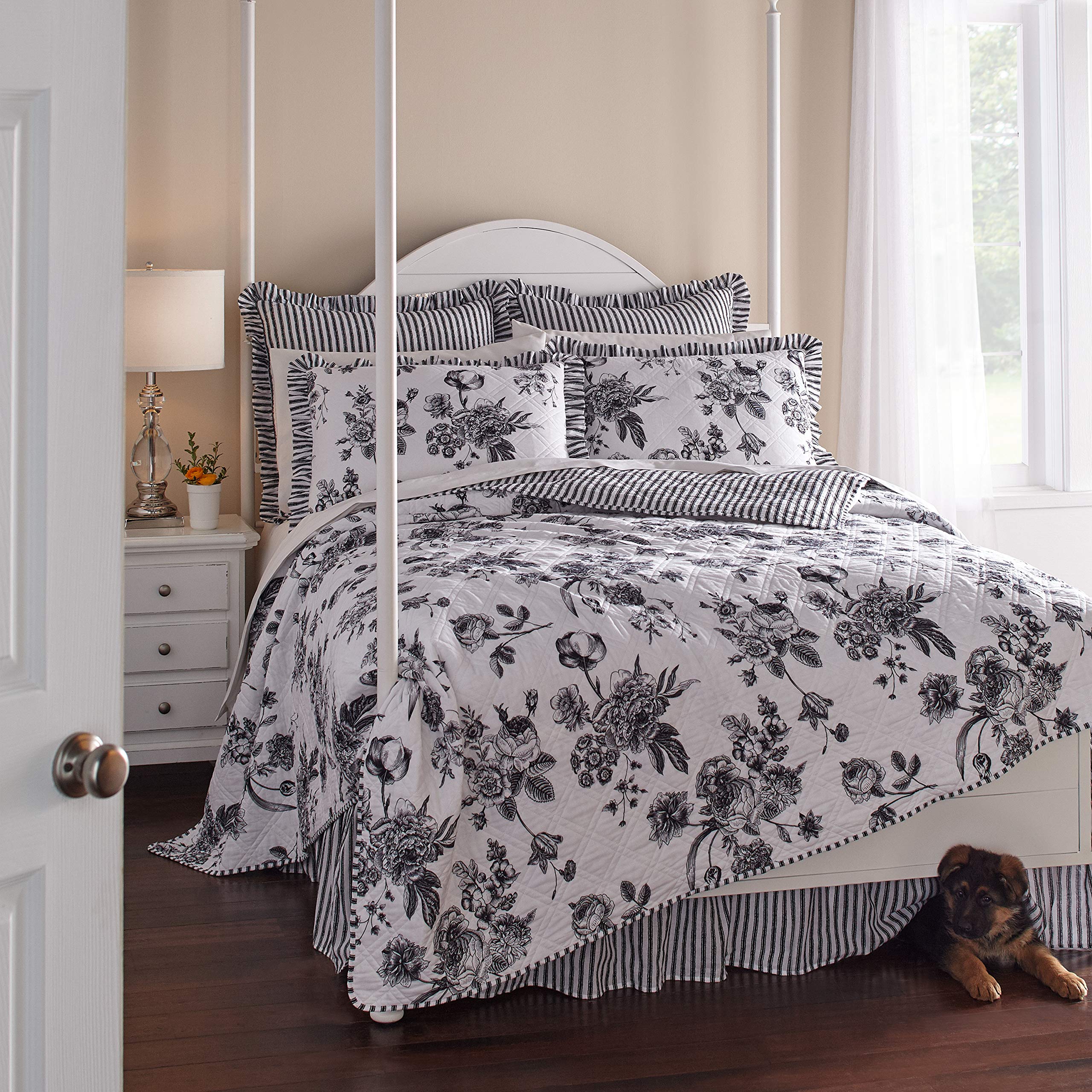 BrylaneHome Frances 6-Piece Quilt Set - Twin Size, Black White Multicolor Bedding for Cozy Bedroom Decor & Guest Room Styling