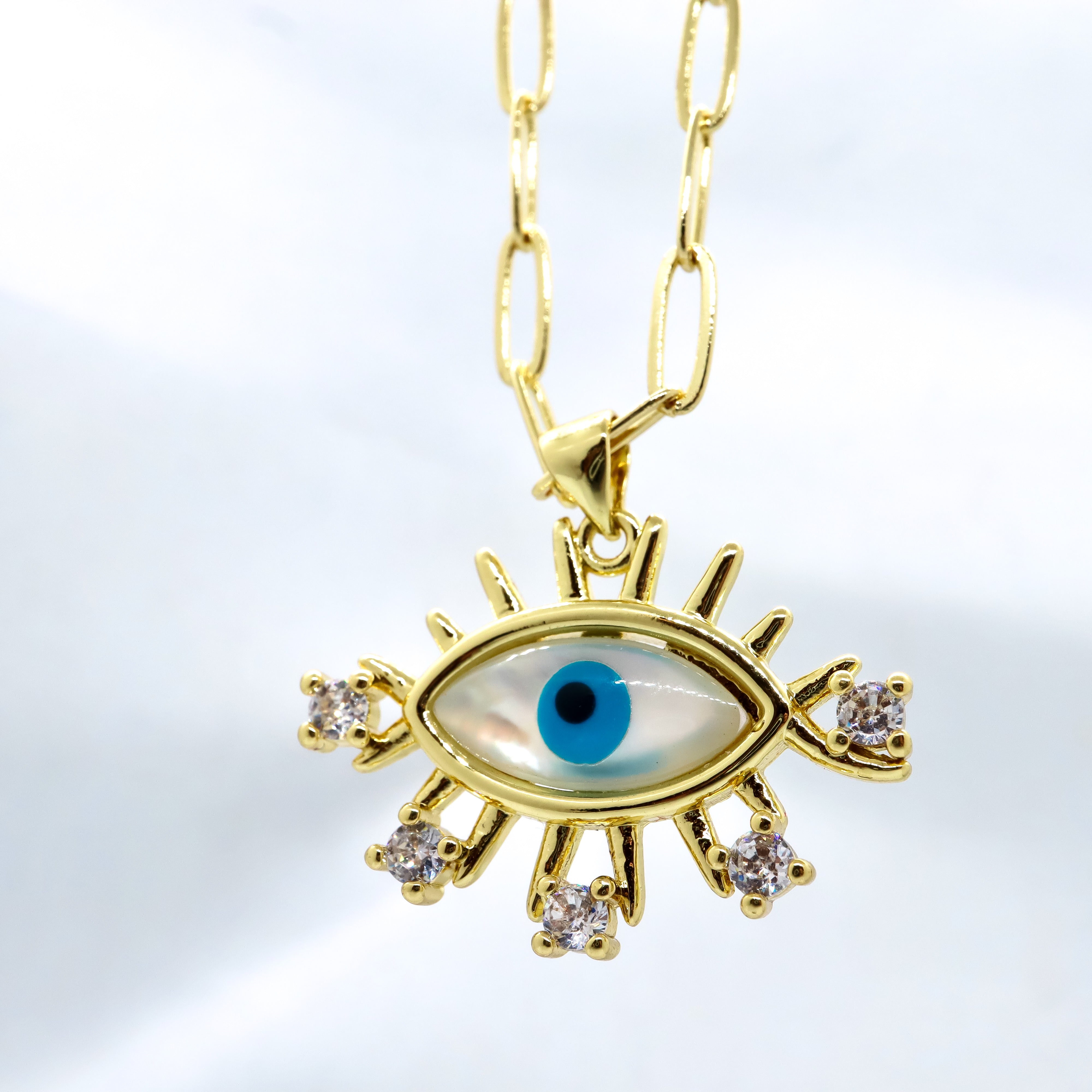 ROMALI 18K Gold Plated Long Lash Pendant Necklace for Women - Elegant Eye Charm Jewelry Gift for Valentine's Day, Birthday & Special Occasions