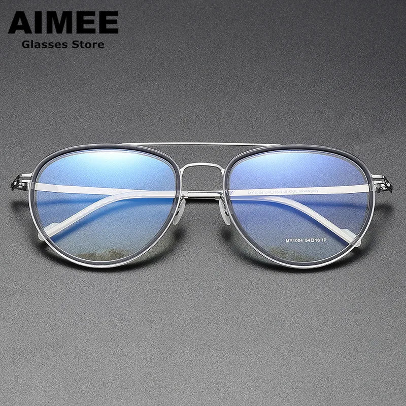 Stylish Unisex Oval Full Rim Double Bridge Acetate & Steel Eyeglasses Frame 1004 - Perfect for Work, Reading, and Everyday Fashion