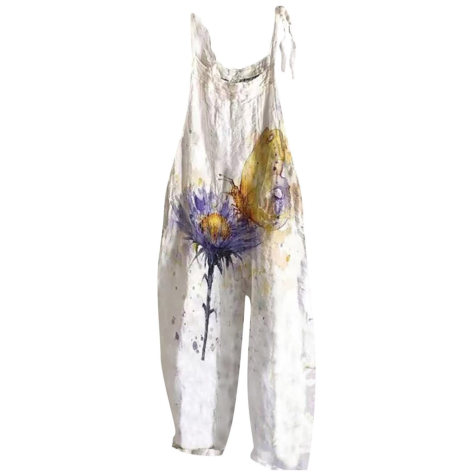 Women's Cute Print Overalls - Adjustable Wide Leg Loose Fit Casual Jumpsuit Romper Playsuit Pants for Everyday Wear, Work & Outdoor Activities
