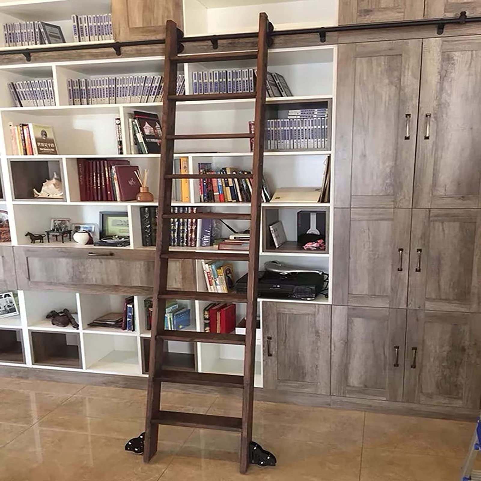 3 to 20 Feet Rolling Ladder Hardware Kit - Sliding Library Ladder Rail System, Pipe Mobile Ladder Track (Ladder Not Included) - Perfect for Home Libraries, Warehouses, and Loft Spaces