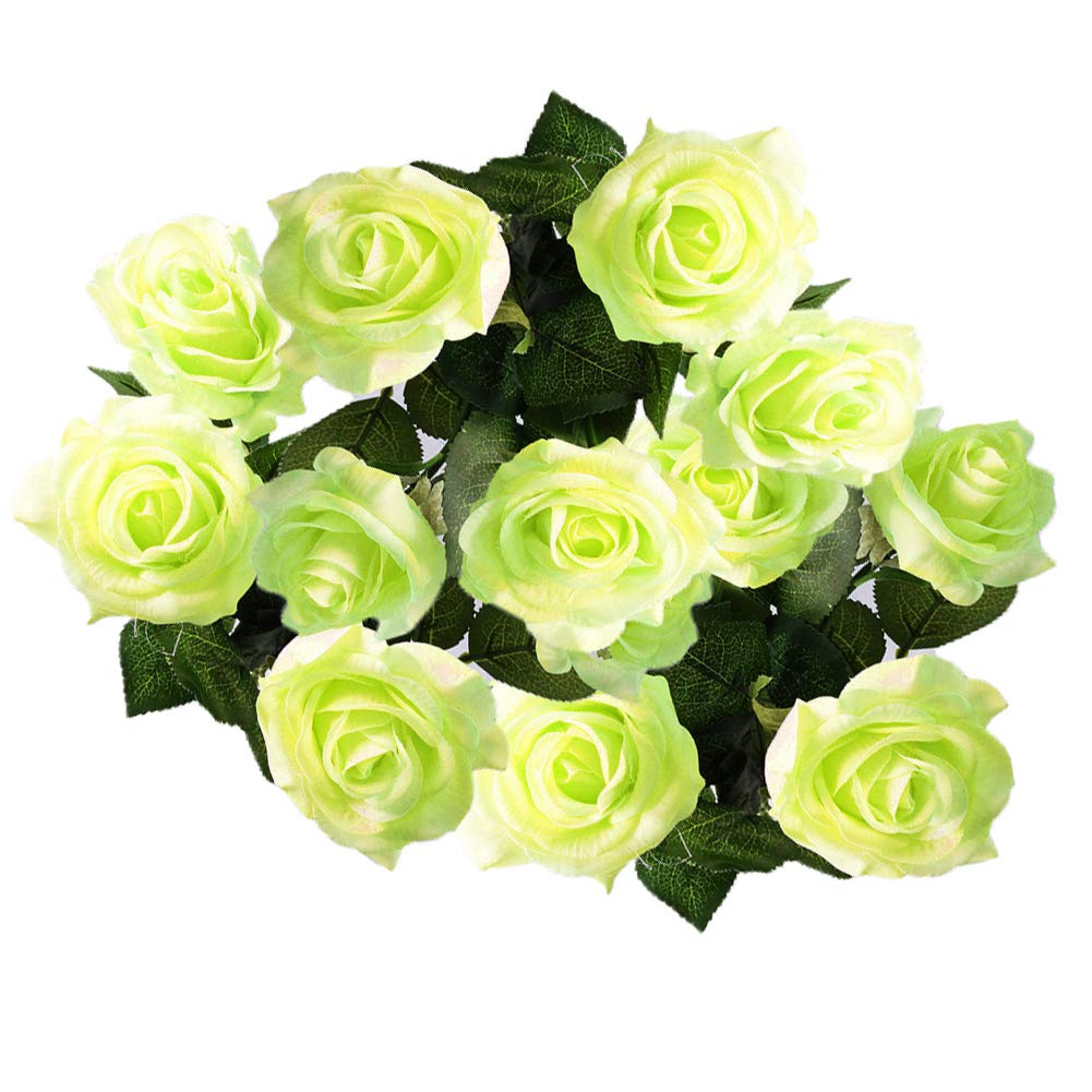 12pcs Artificial Silk Flowers Fake Rose Bouquet - Lemon Yellow for Wedding Centerpieces, Party Decorations & Home Decoration | DIY Floral Arrangements, Table Centerpieces, Bridal Shower Decor