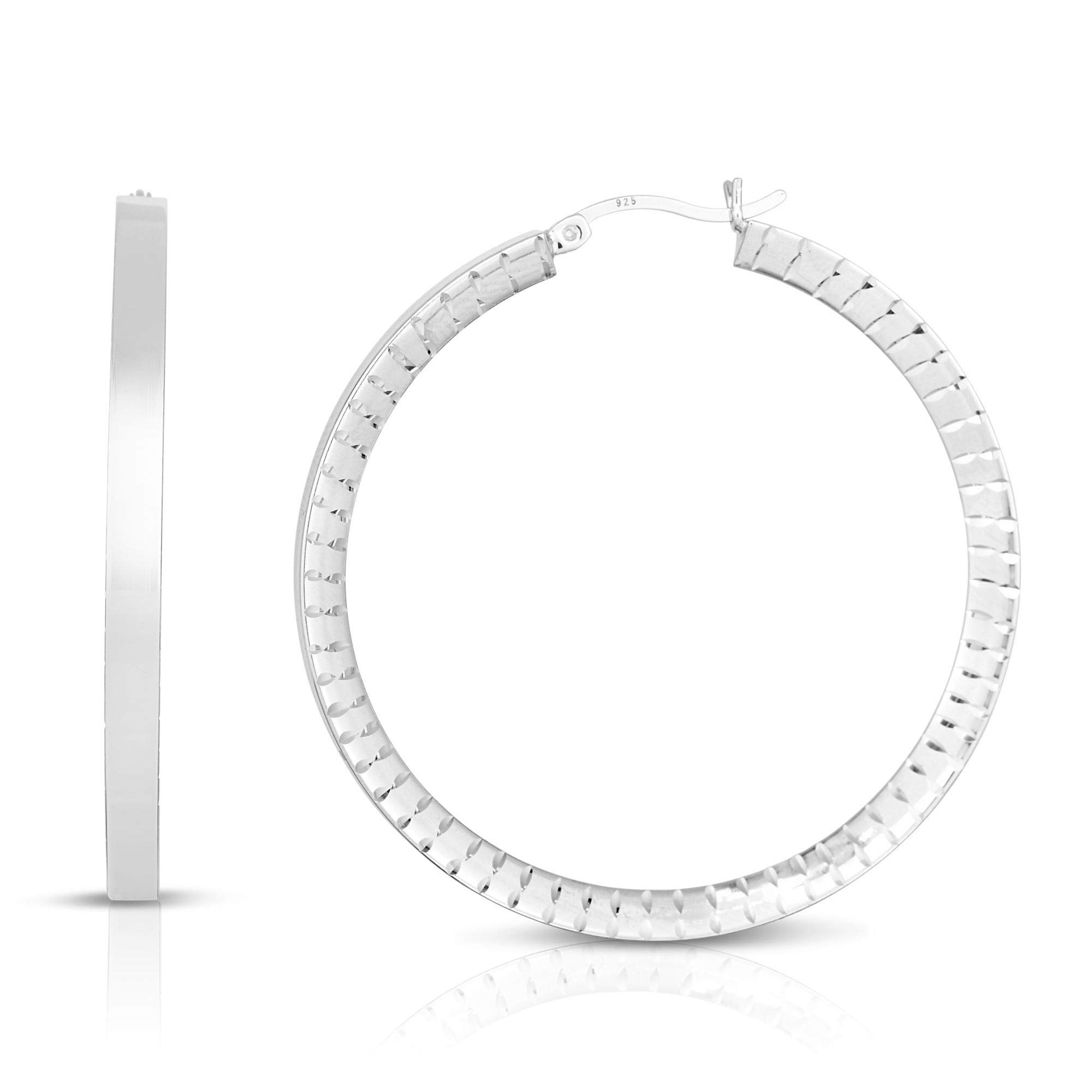 Rhodium Plated Silver Hoop Earrings with Secure Hinged Clasp - Elegant Dangle Earrings for Women, Perfect for Parties, Weddings & Everyday Wear