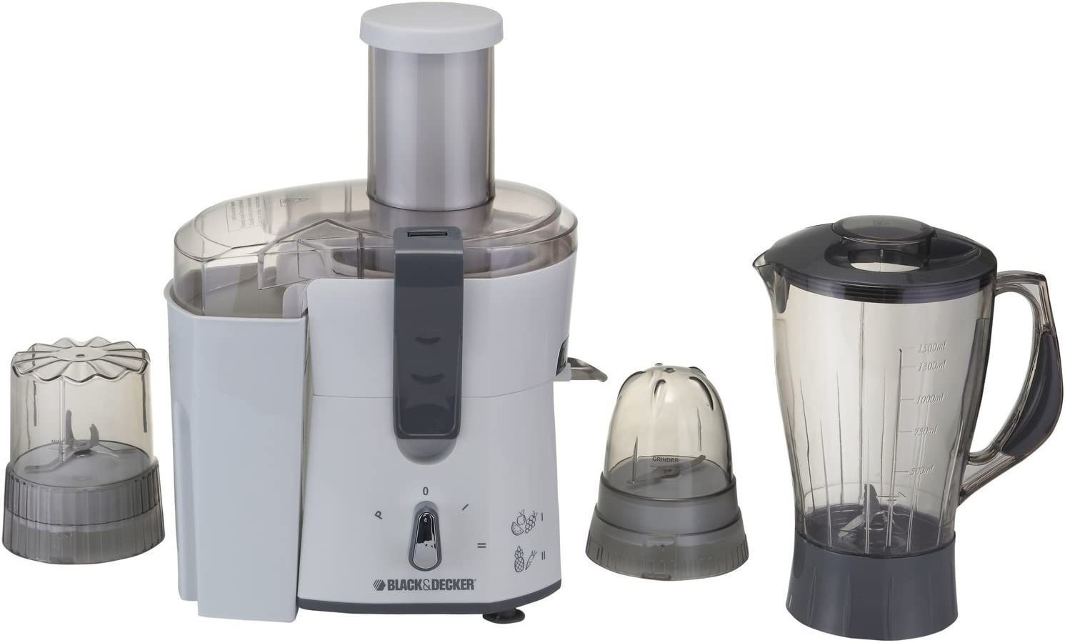 Black and Decker JBGM600 220V 4-in-1 Juicer Blender Grinder - 220/240V Only (Not for USA/Canada) - White - Perfect for Smoothies, Juicing & Food Prep in European/Asian Homes