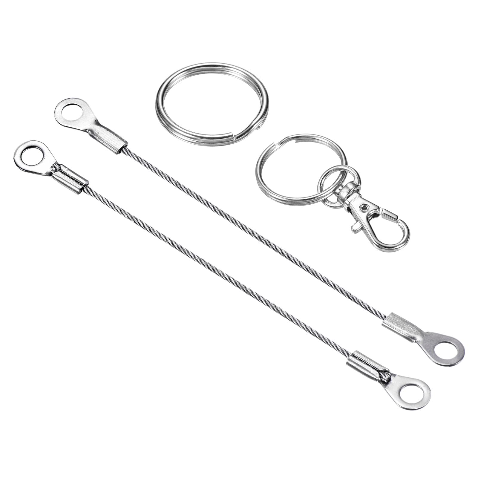 PATIKIL 8 Pack Stainless Steel Lanyard Cable - 1.5mm x 10cm Security Wire Rope with Eyelets & Key Rings | Durable Keychain for ID Badges, Keys, and Tools | Perfect for Office, School, and Event Security