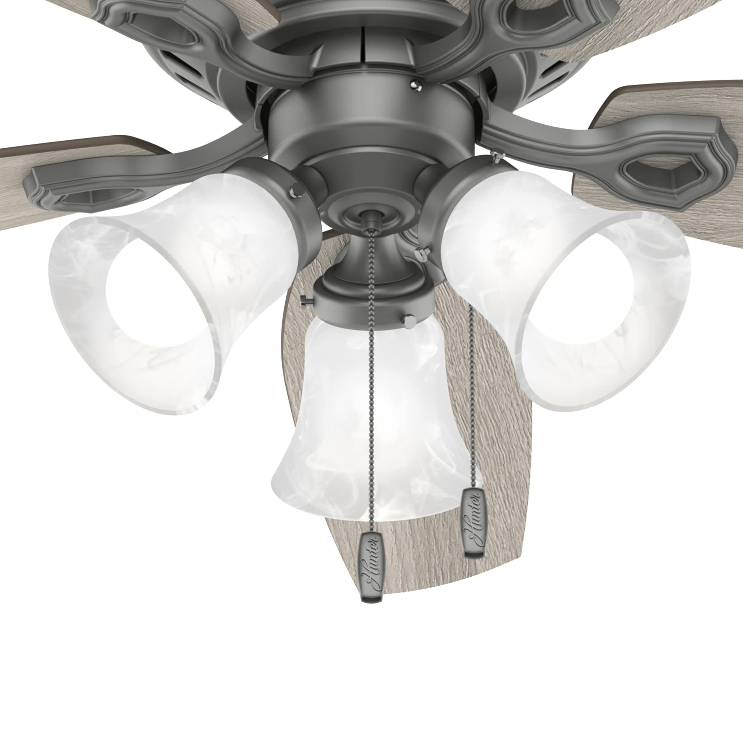Hunter Fan Company 51113 52-Inch Low Profile Ceiling Fan with LED Light Kit - Matte Silver Finish - Pull Chain Control - Perfect for Bedrooms, Living Rooms & Home Offices