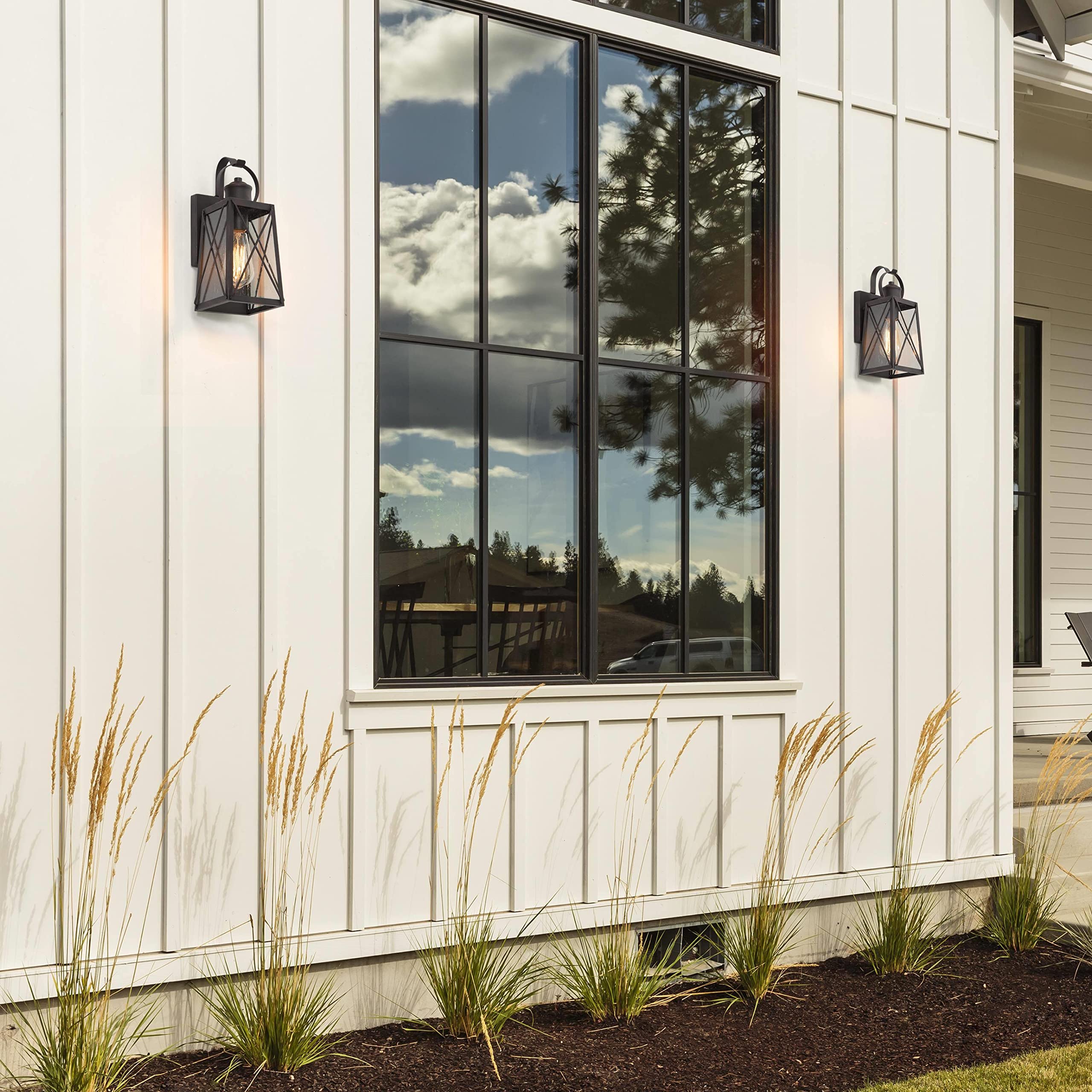 LALUZ 2-Pack Outdoor Wall Lanterns - 60W Max Farmhouse Exterior Sconces, Rustic Bronze Porch Lights with Seeded Glass - Perfect for Porch, Foyer, Patio, Garden & Entryway Lighting