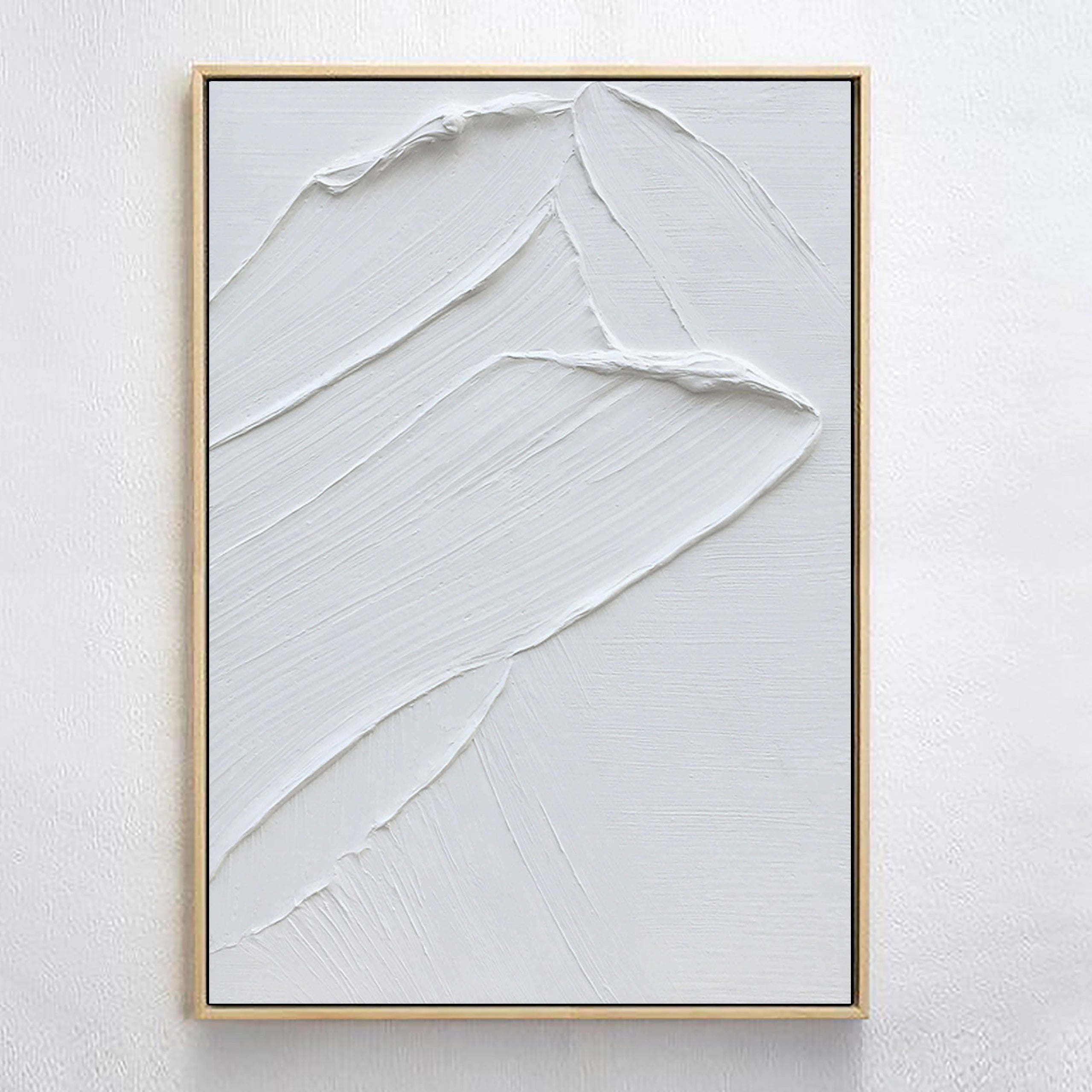 White Minimalist Textured Painting Canvas Wall Art - Modern Abstract Vertical Decor for Living Room, Bedroom & Office | #MM002