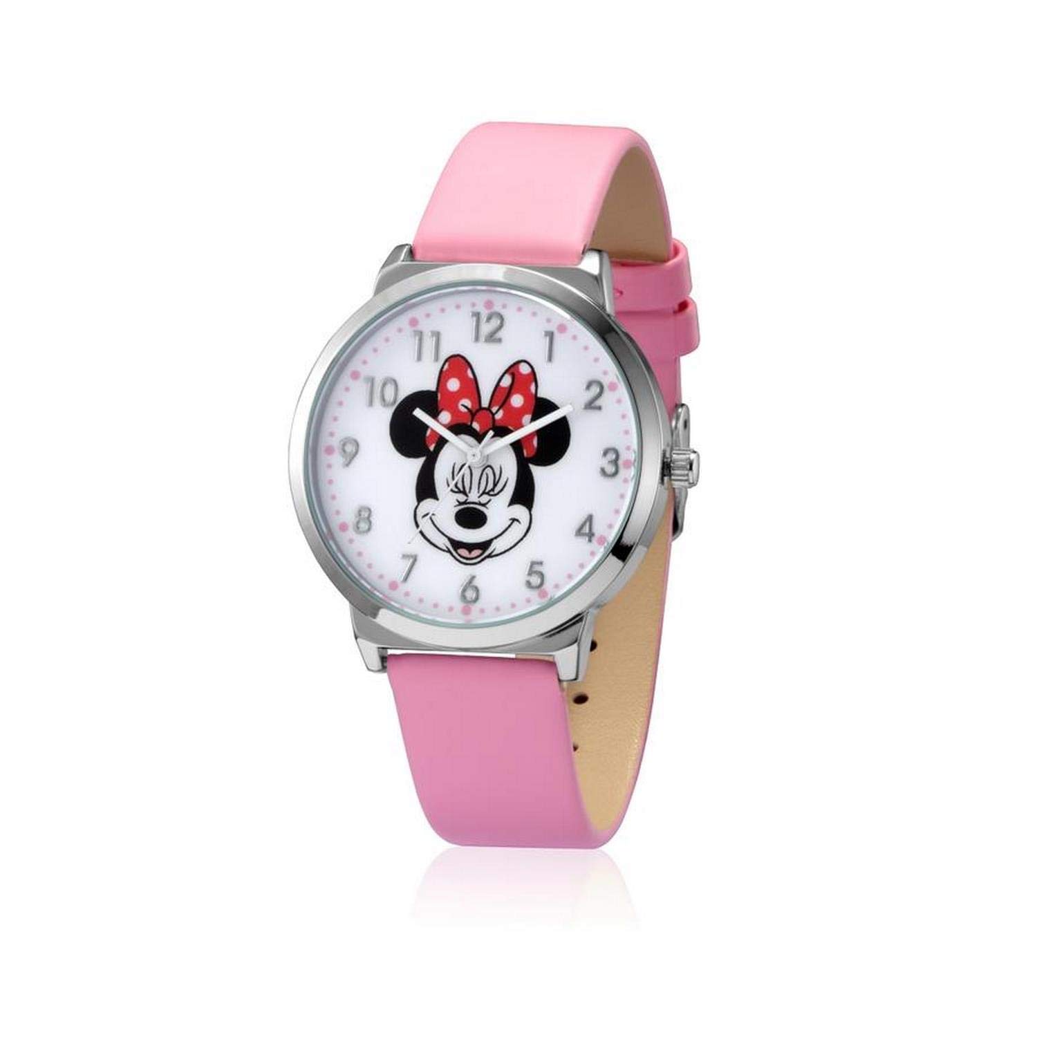 Disney Minnie Mouse Pink PU Strap Watch for Women - Fashion Couture Kingdom SPW008 - Perfect for Casual Wear, Gift Giving & Disney Fans