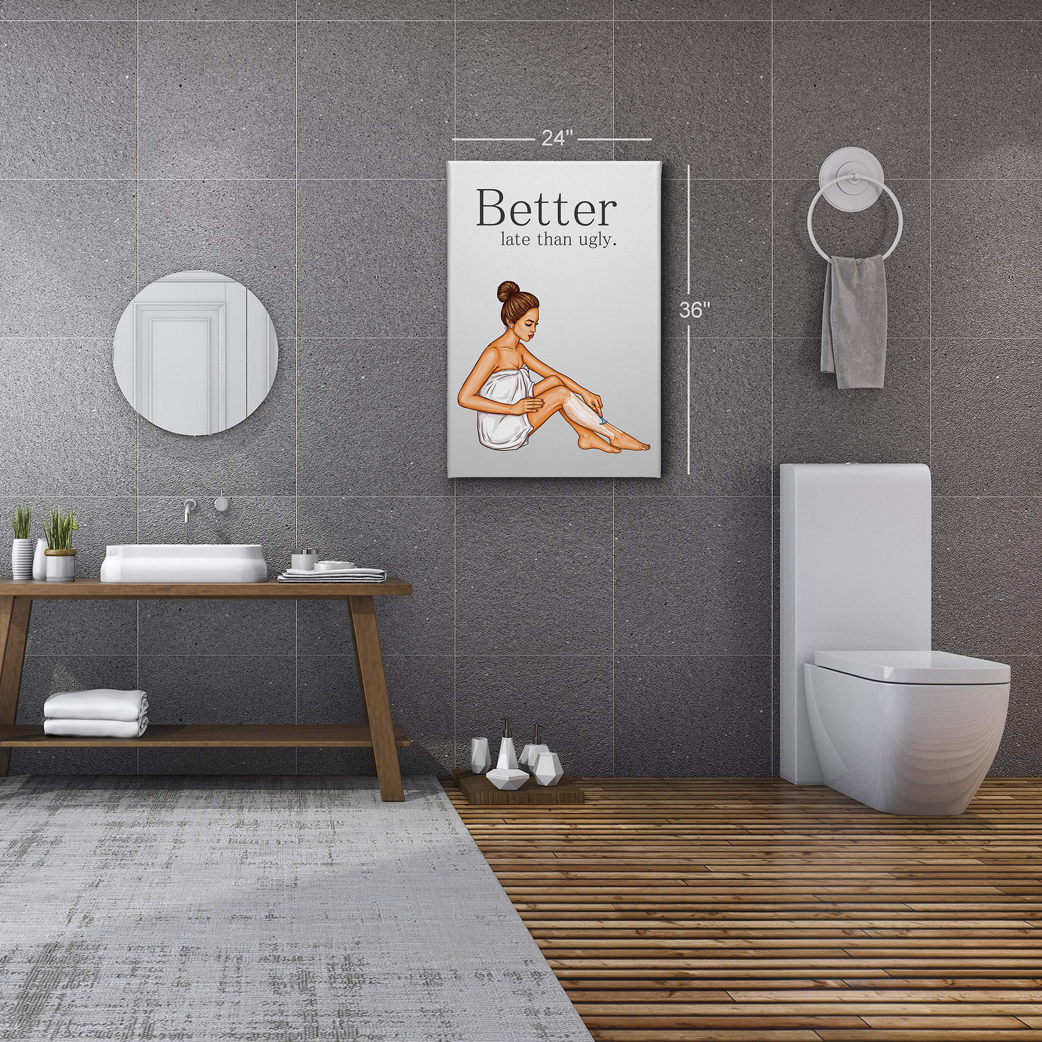 Funny Bathroom Wall Art - 'Better Late Than Ugly' Canvas Print for Kids & Nursery Decor | Cute Ready-to-Hang Home Decoration (17x11 Inch) | Made in USA | Perfect for Bathroom, Kids Room & Playroom Decor