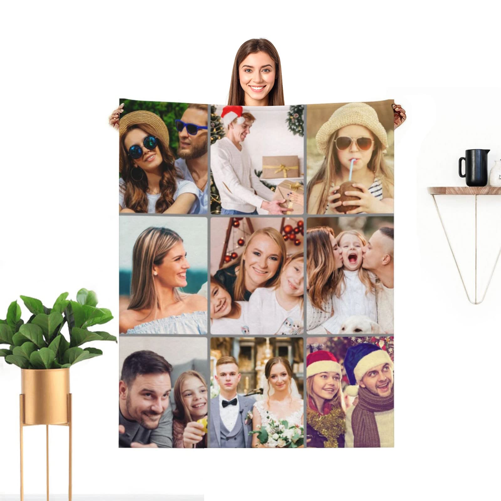 Personalized Photo Blanket - Custom Blanket with Pictures & Text for Adults, Kids, Family & Pets | 80