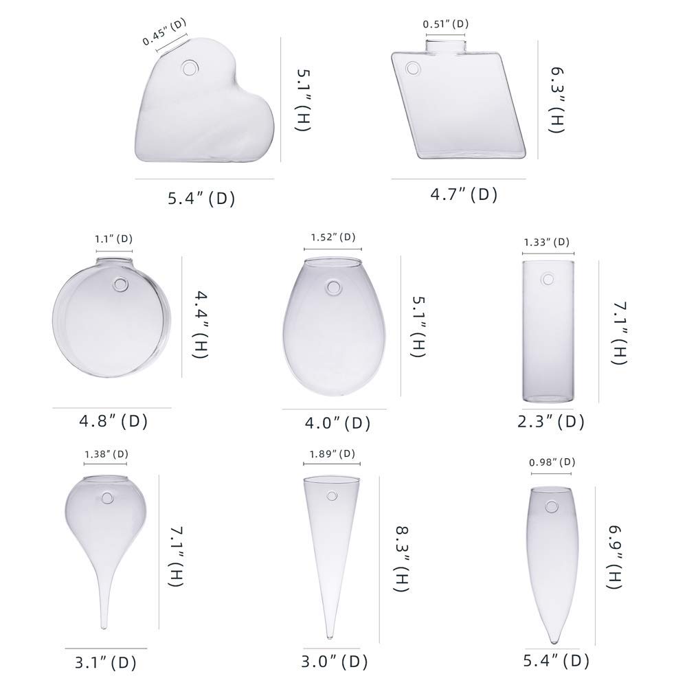 Geometric Glass Wall Hanging Planters - Set of 8 Air Plant Holders, Flower Vases & Terrariums for Indoor Succulents, Herbs & Home Decor - Perfect for Living Room, Office & Balcony