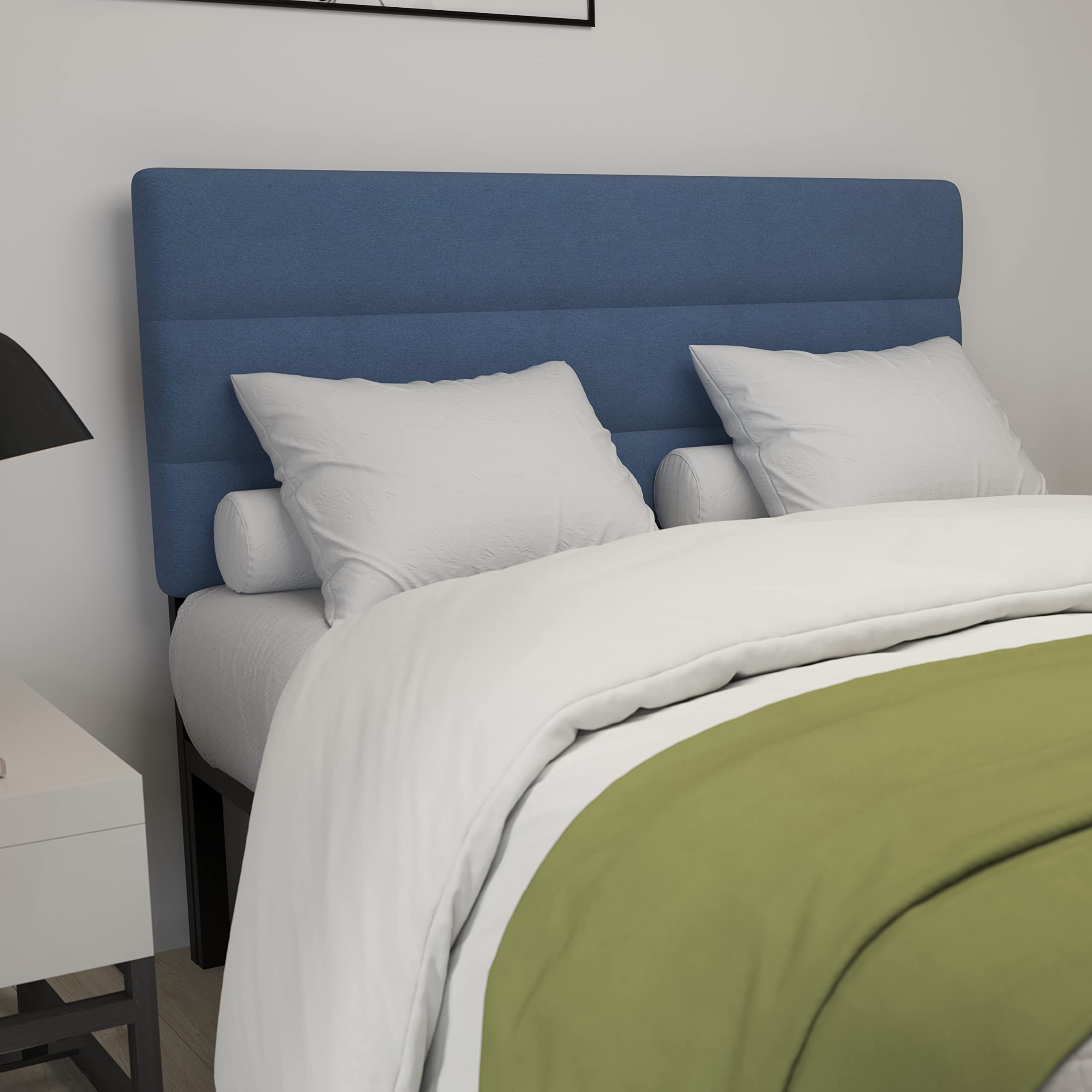 Merrick Lane Coppola Upholstered Queen Size Headboard - Blue Button Tufted Fabric with Metal Adjustable Legs - Fits Standard Bed Frames - Perfect for Master Bedrooms & Guest Rooms