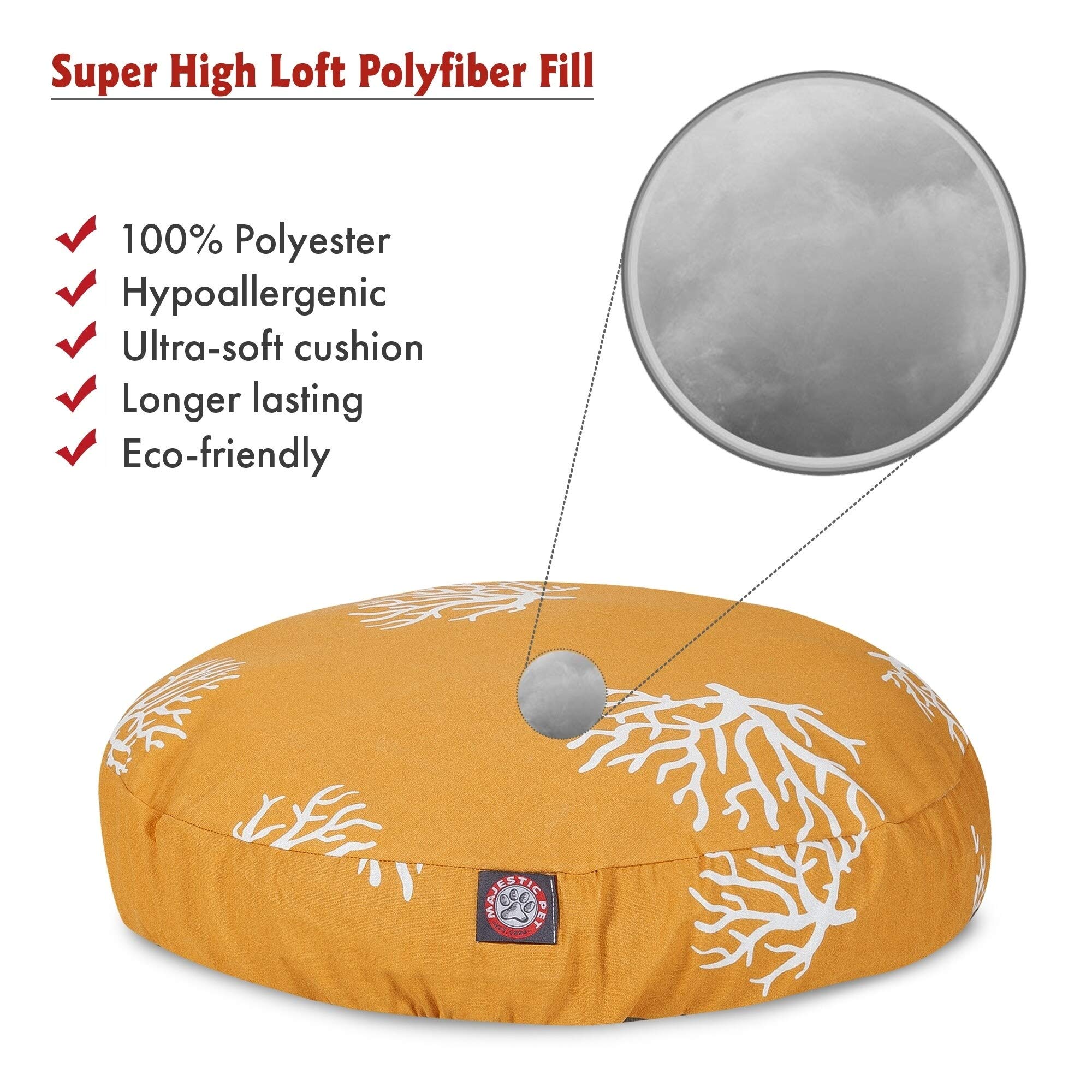 Majestic Pet Products Large Round Yellow Coral Indoor/Outdoor Dog Bed with Removable Washable Cover - Perfect for Living Room, Patio & Kennel Comfort