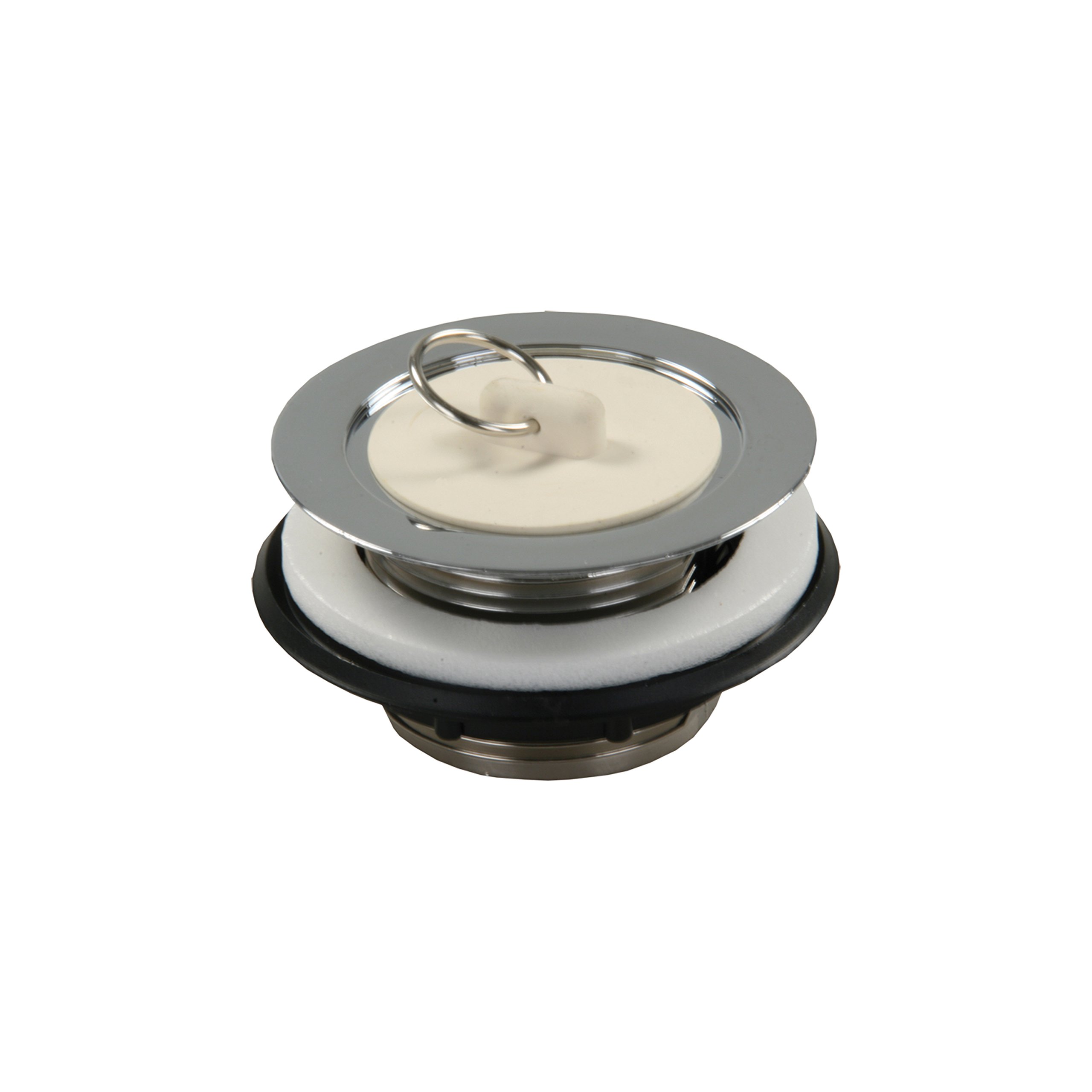 JR Products 95075 Chrome Plastic Strainer with Rubber Stopper - Kitchen Sink Drain Filter for Easy Cleaning | Perfect for Bathroom, RV & Home Use