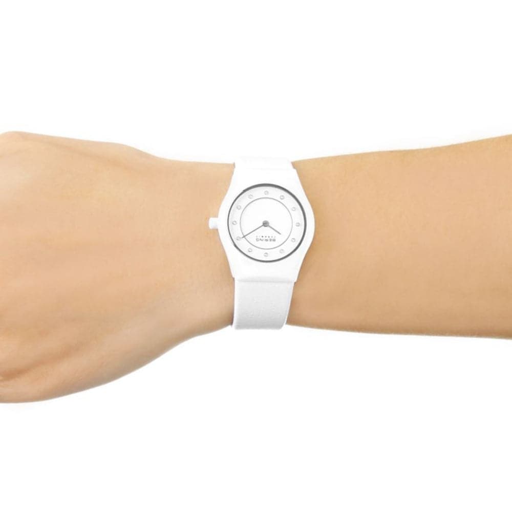BERING 32030 Women's White Leather Watch - Elegant & Stylish Timepiece for Everyday Wear, Office & Special Occasions