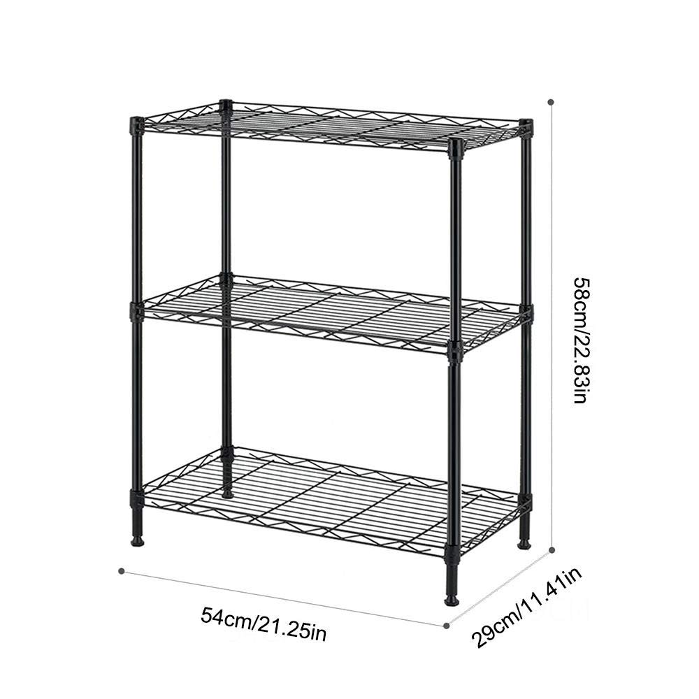 3-Tier Metal Wire Shelf Organizer - Kitchen & Bathroom Storage Rack - Carbon Steel Space-Saving Shelving Unit for Pantry, Spice, Toiletries & Home Organization - Black