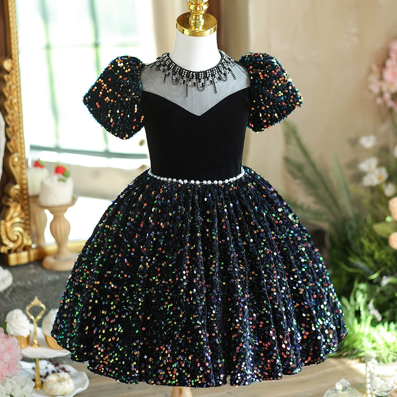 Black Sequined Flower Girl Dress for Toddlers - Elegant Birthday Party & Formal Occasion Wear - Perfect for Weddings, Pageants, and Special Events