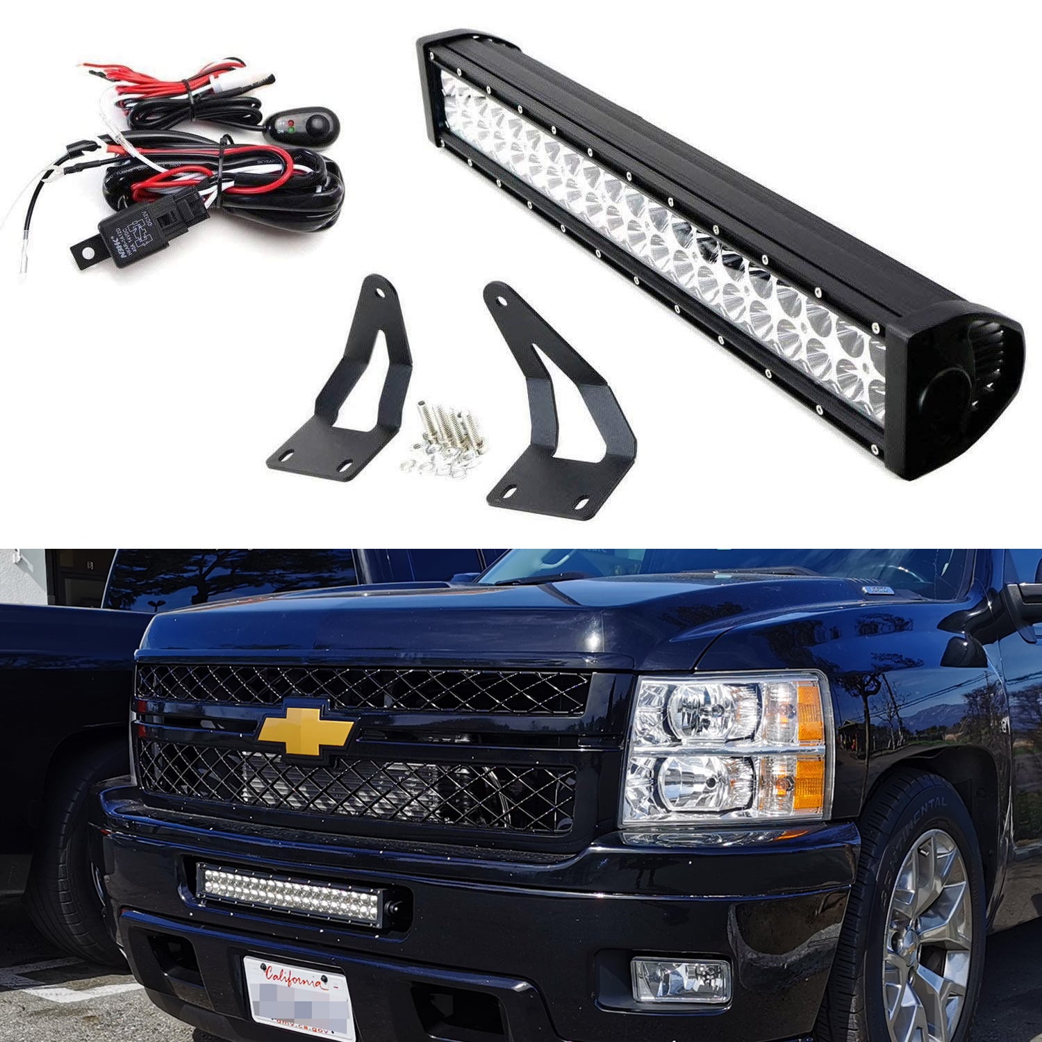 120W 20 LED Light Bar with Mounting Bracket & Wiring Kit - Compatible with 2011-2014 Chevy Silverado 2500/3500HD - Off-Road, Truck, ATV, Jeep Lighting for Night Driving & Outdoor Adventures