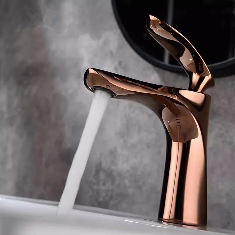 Brass Waterfall Bathroom Sink Faucet - Single Handle Mixer Tap for Living Room & Bathroom (Rose Gold)