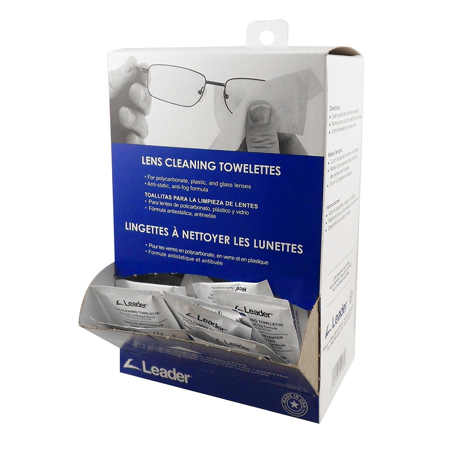 Leader Lens FCDB Cleaning Towelette Dispenser - 200 Wipes (2 Packs of 100) | Optical Lens Cleaner for Glasses, Cameras & Screens | Perfect for Home, Office & Travel Use