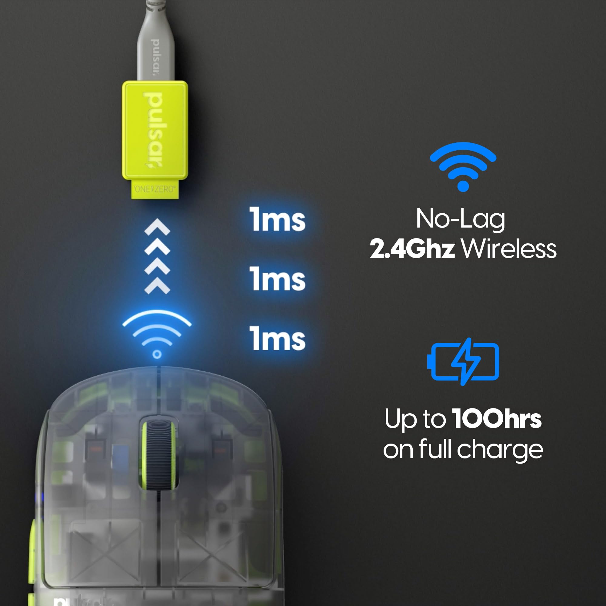 Pulsar X2H Wireless Gaming Mouse - Ultra Lightweight 54g, Symmetrical Design, 2.4GHz Connectivity, 1000Hz Polling Rate, PAW3395 26K DPI Optical Sensor, 100-Hour Battery Life (Acid Green) - Perfect for FPS, MOBA & Esports Gaming