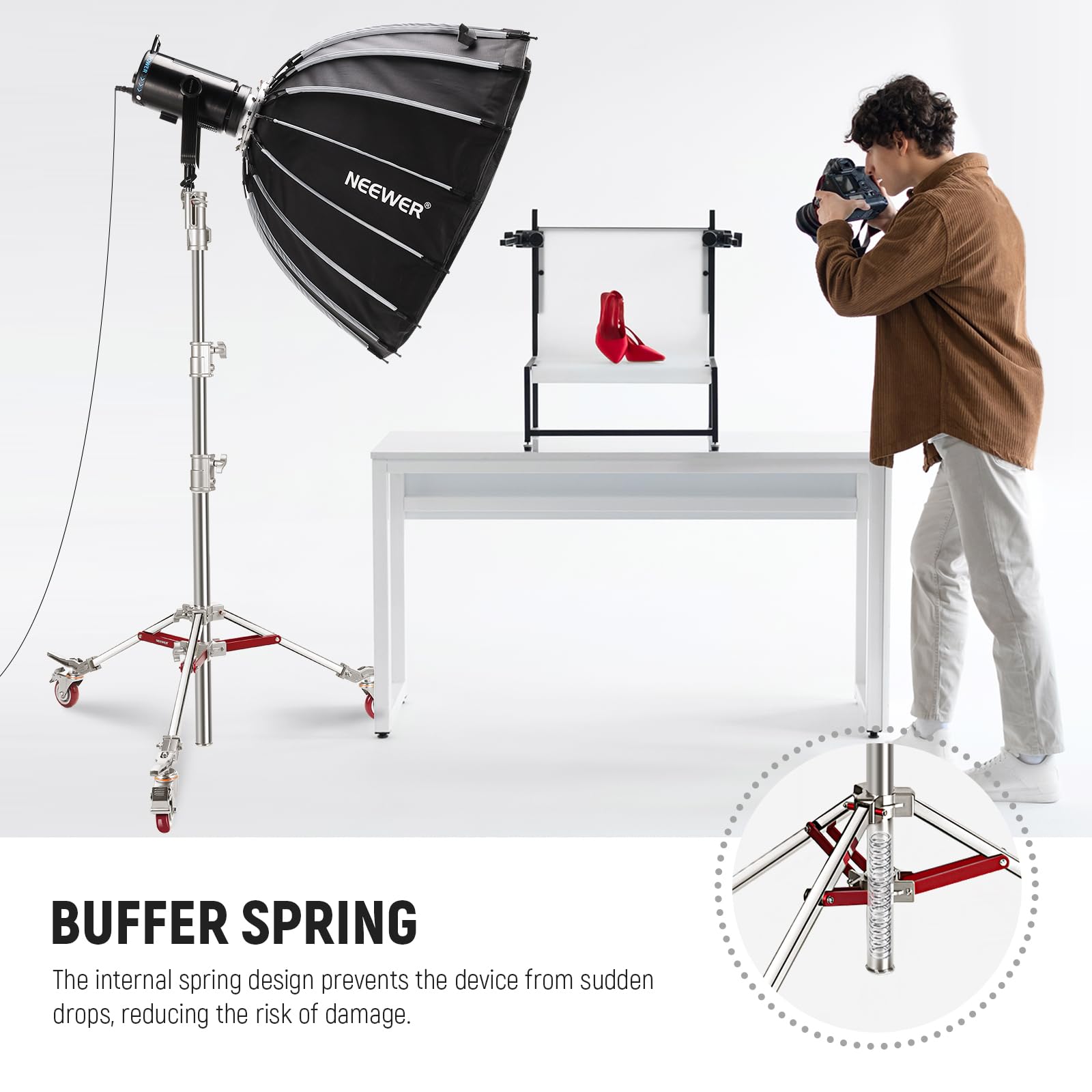 NEEWER Heavy Duty Stainless Steel Light Stand with Wheels - 7.9ft/240cm Studio Stand with 1-1/8
