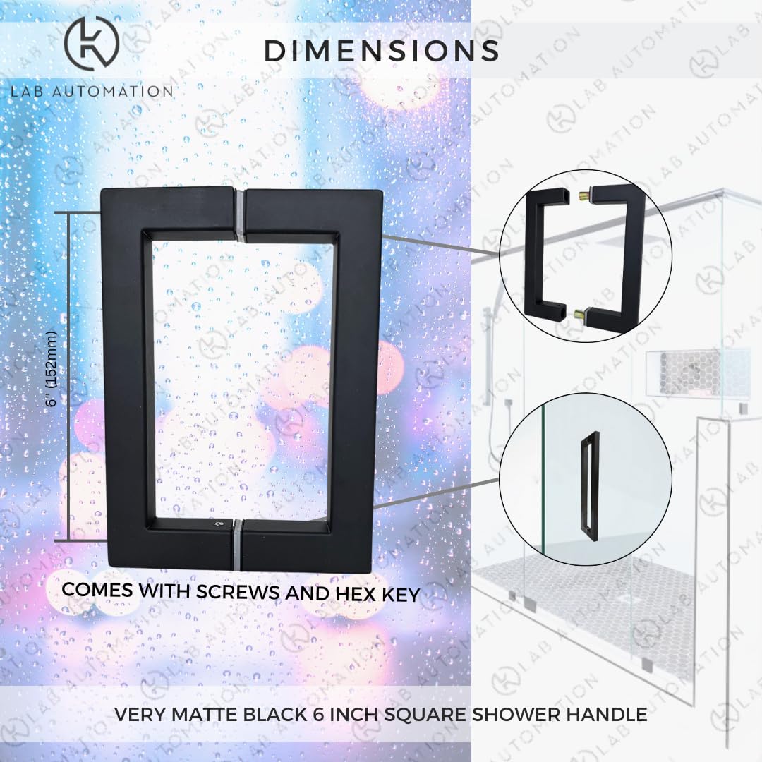 Premium Stainless Steel Shower Door Handle - Matte Black 6 Inch - Durable & Sturdy Design with Installation Kit - Perfect for Frameless Glass Shower Doors, Bathroom Renovations and Modern Home Upgrades