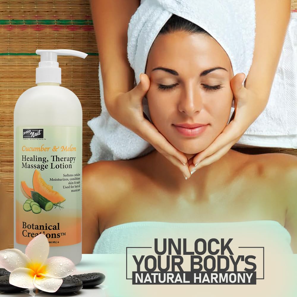 PRO NAIL - Cucumber Melon Healing Therapy Massage Lotion (32 Oz) - Professional Pedicure & Manicure Oil with Natural Oils, Vitamins & Amino Acids - Ideal for Spa, Salon & At-Home Nail Care Treatments