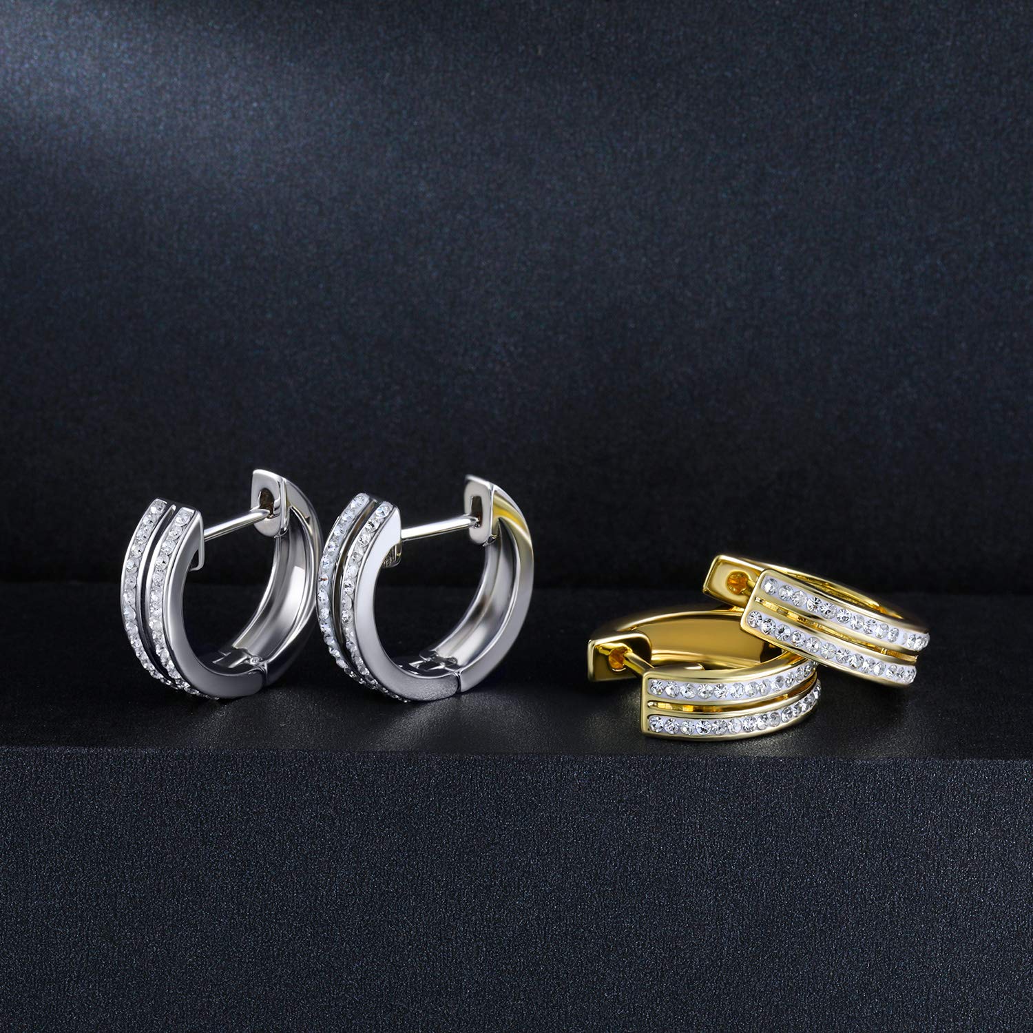 18K Gold Plated Double Row Cubic Zirconia Huggie Hoop Earrings for Women & Men - Elegant Cuff Earrings for Date Night, Wedding & Everyday Wear