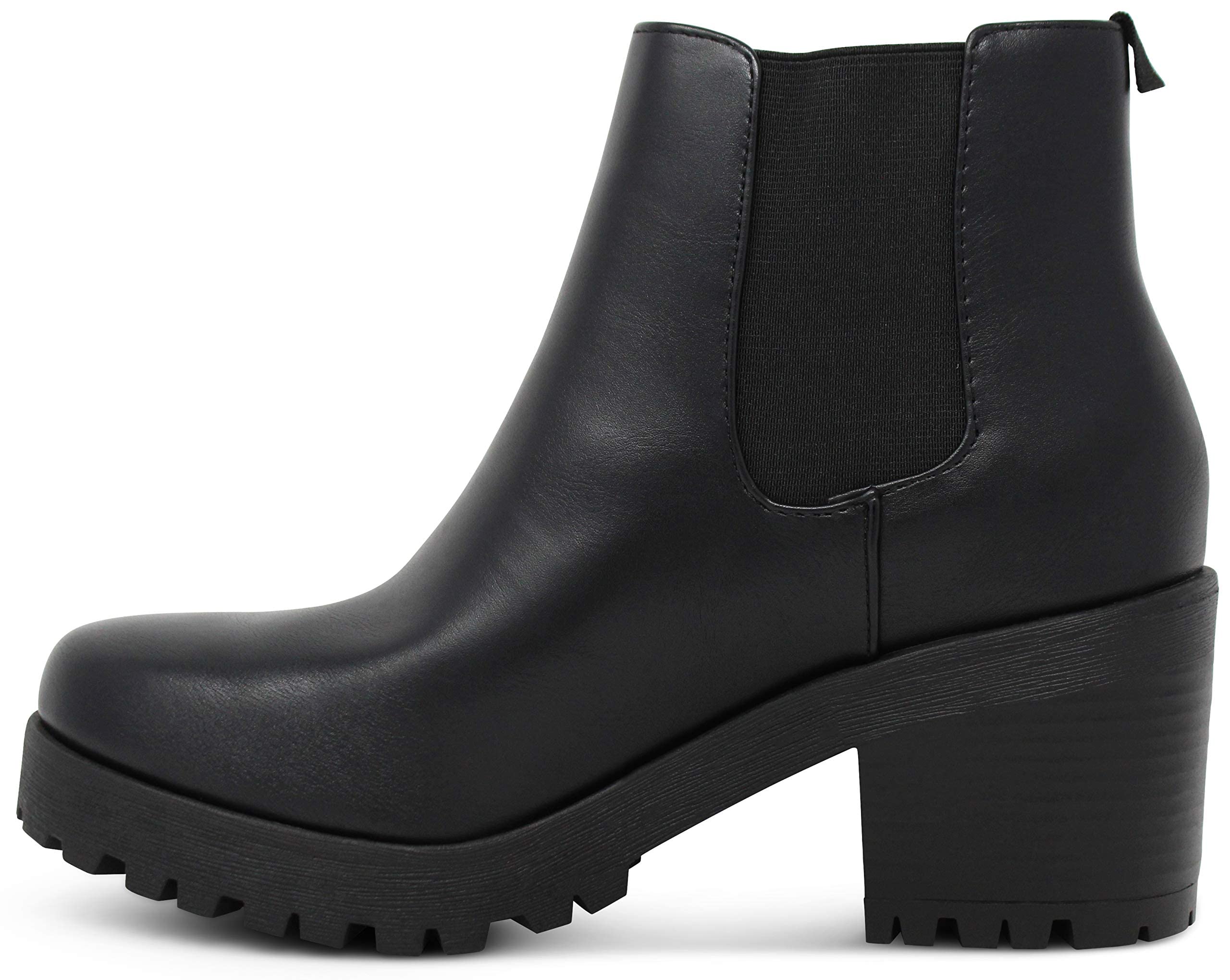 MARCOREPUBLIC Women's Ankle Boots - Round Toe Chelsea Booties with Chunky Block Heels | Comfortable & Stylish Footwear for Fall, Winter & Casual Outfits