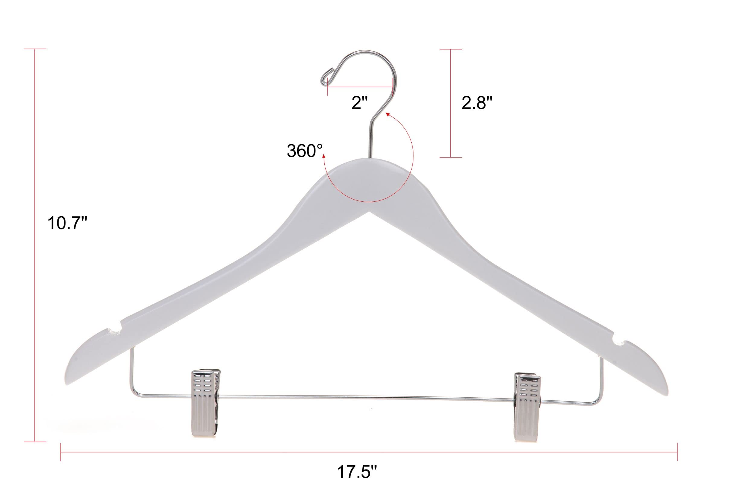 Premium 80-Pack White Wooden Skirt & Pants Hangers with Adjustable Chrome Metal Clips - Swivel Hook for Coats, Jackets, Blouses & Suits - Space-Saving Closet Organization for Home & Retail Use