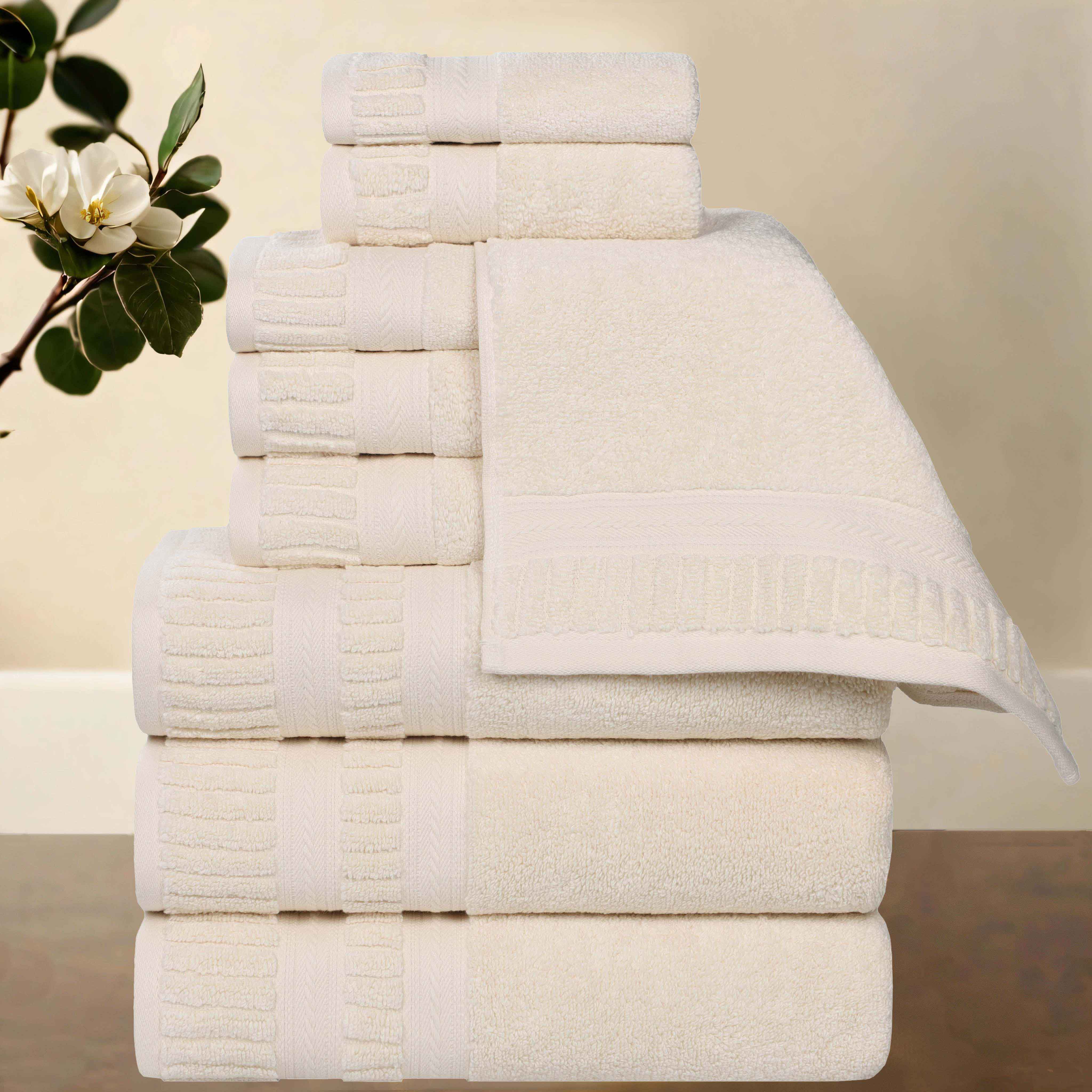 Venice Zero Twist Cotton Medium Weight Absorbent 9-Piece Towel Set | Soft & Quick-Drying Bath Towels for Spa, Gym & Luxury Home Use