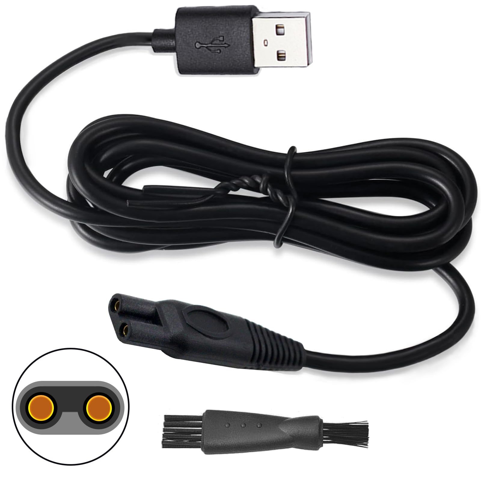 KEMEI KM-1910 Electric Shaver Replacement Charger Cord - 5V USB Power Cable with Cleaning Brush for Beard Trimmer & Electric Razor | Perfect for Travel, Home & Salon Use