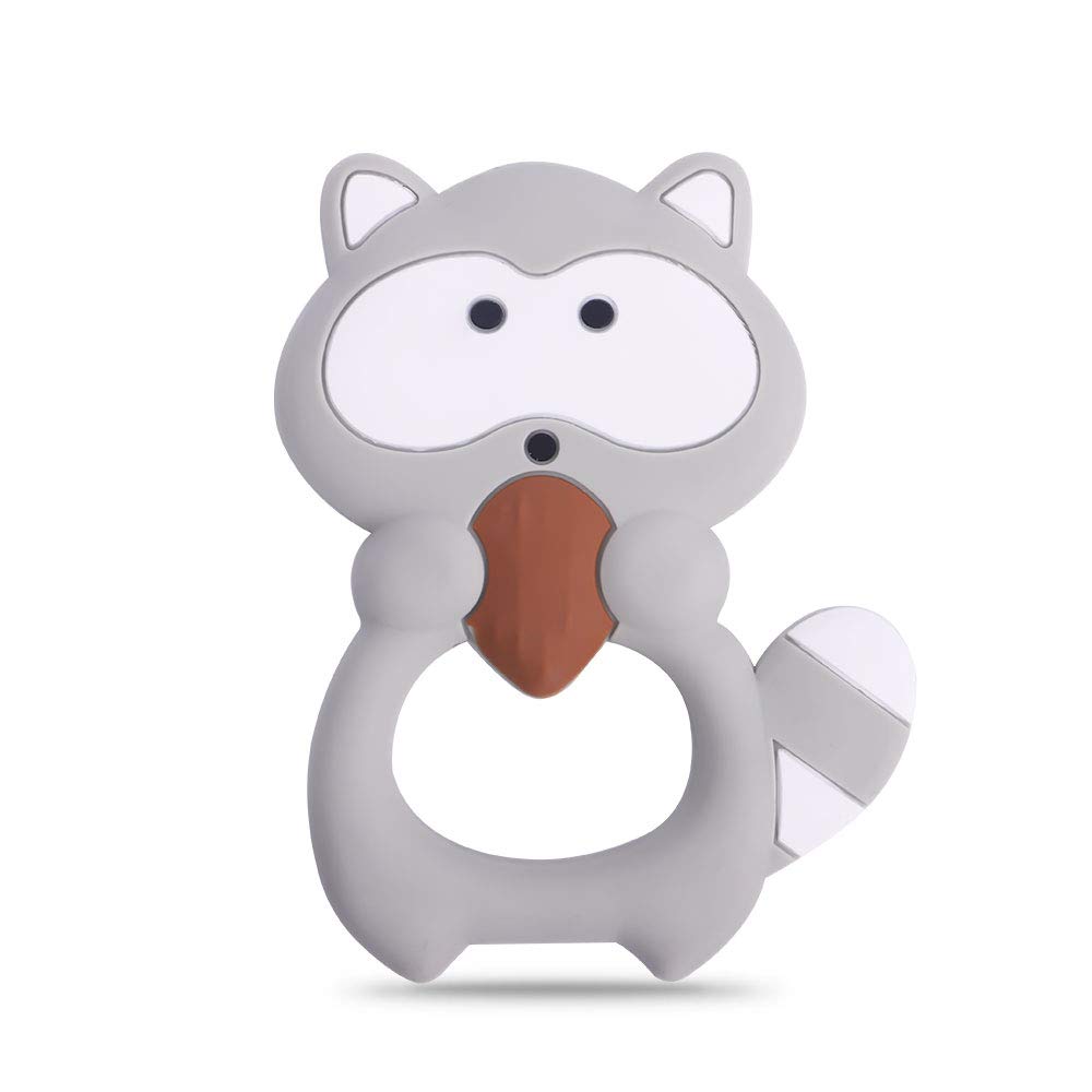 **BPA-Free Baby Silicone Teether & Sensory Chew Toy – Soft, Safe & Effective Infant Teething Pain Relief – Freezer Safe, Food Grade – Perfect Shower Gift for Boys & Girls (Raccoon Design) – Ideal for Soothing Sore Gums & Sensory Play**