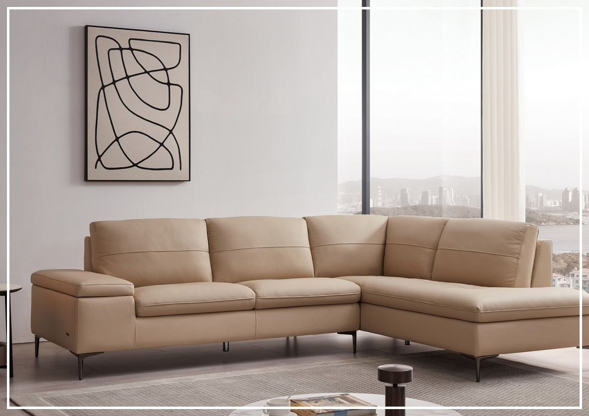 Gio Italia Decker L-Shaped Italian Leather Sectional Sofa - Modern Luxury Living Room Furniture for Home & Office Comfort