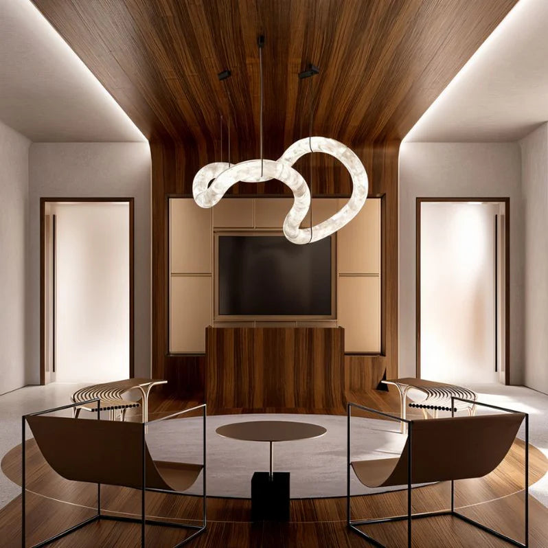 Elegant Alabaster Chandelier - Handcrafted Matte Finish Crystal Ceiling Light Fixture for Dining Room, Bedroom, or Living Room Decor