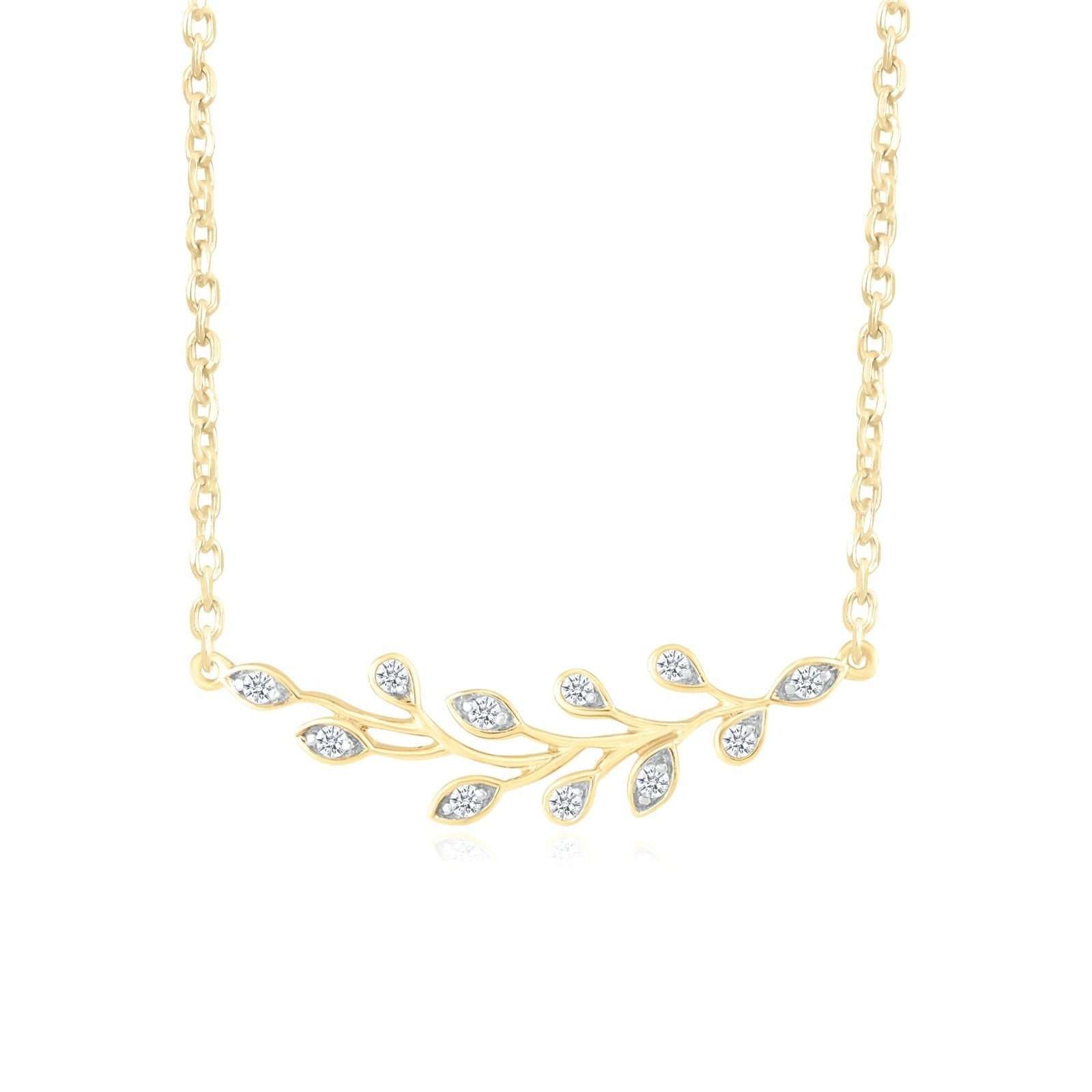 10k Yellow Gold Olive Branch Diamond Pendant Necklace - Elegant Jewelry Gift for Women, Perfect for Weddings, Anniversaries & Special Occasions