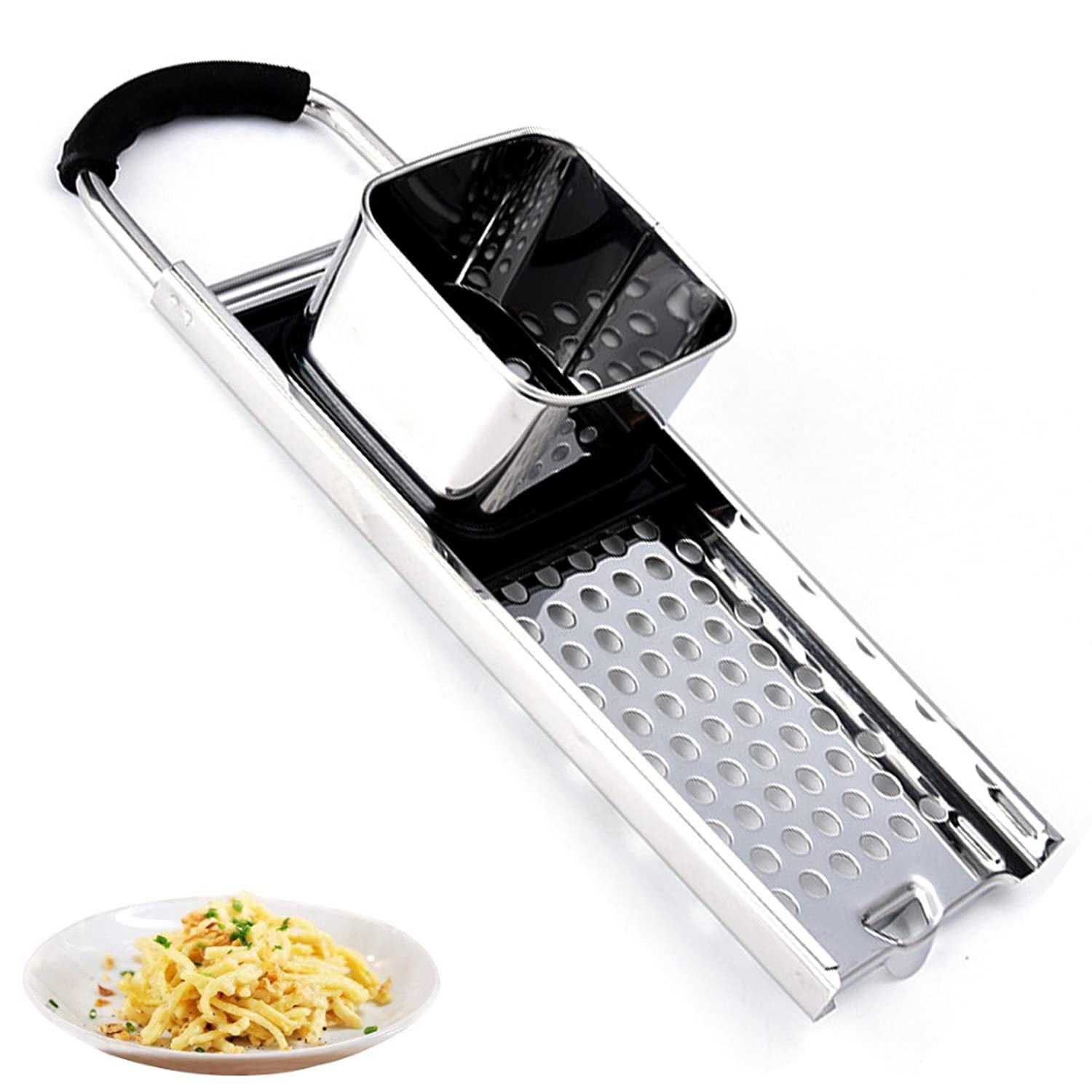 Premium Stainless Steel Spaetzle Maker with Safety Pusher & Comfort Grip - German Noodle & Dumpling Press - Silver (TK-S-001) - Perfect for Homemade Spaetzle, Dumplings & Pasta Making