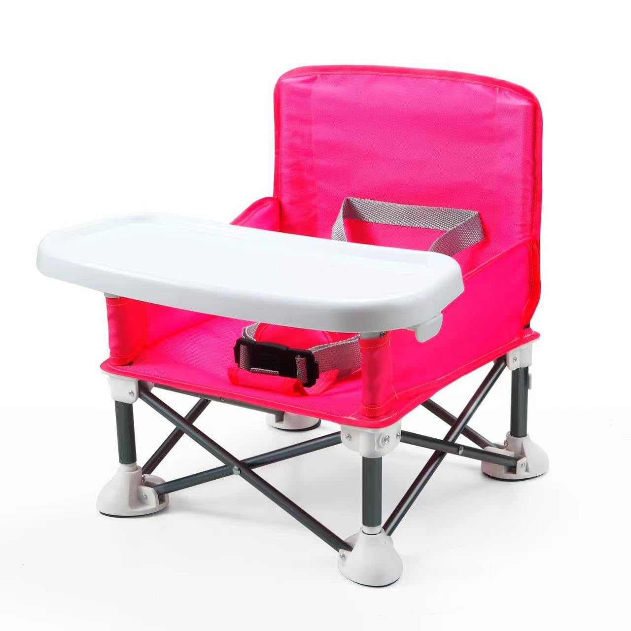 PandaEar Portable Travel Booster Seat with Tray - Foldable Baby High Chair for Dining Table, Compact Camping Chair for Toddlers & Kids - Ideal for Home, Restaurant, Beach, Picnic & Outdoor Activities (Pink)