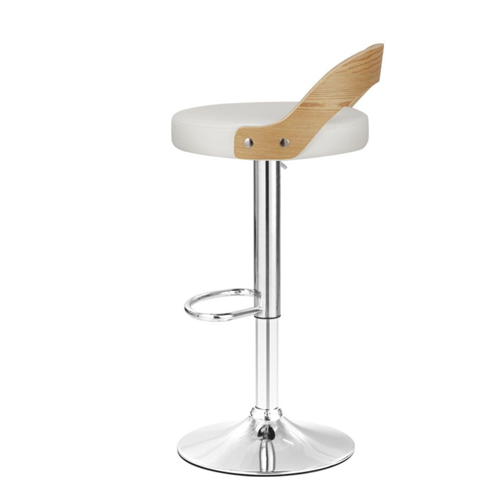 Adjustable Height White Leather Padded Bar Stools Set of 2 - Modern Kitchen Counter Stools for Dining & Home Bar Decor