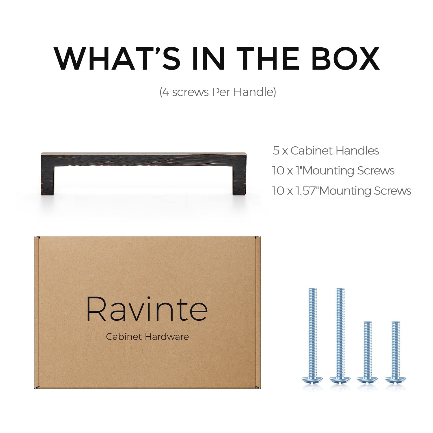 Ravinte 5 Pack 5 Inch Solid Square Bar Drawer Pulls - Oil Rubbed Bronze Cabinet Handles for Kitchen, Bathroom & Furniture (Center to Center Mounting) - Perfect for Modern Cabinets, Dressers & Storage Upgrades