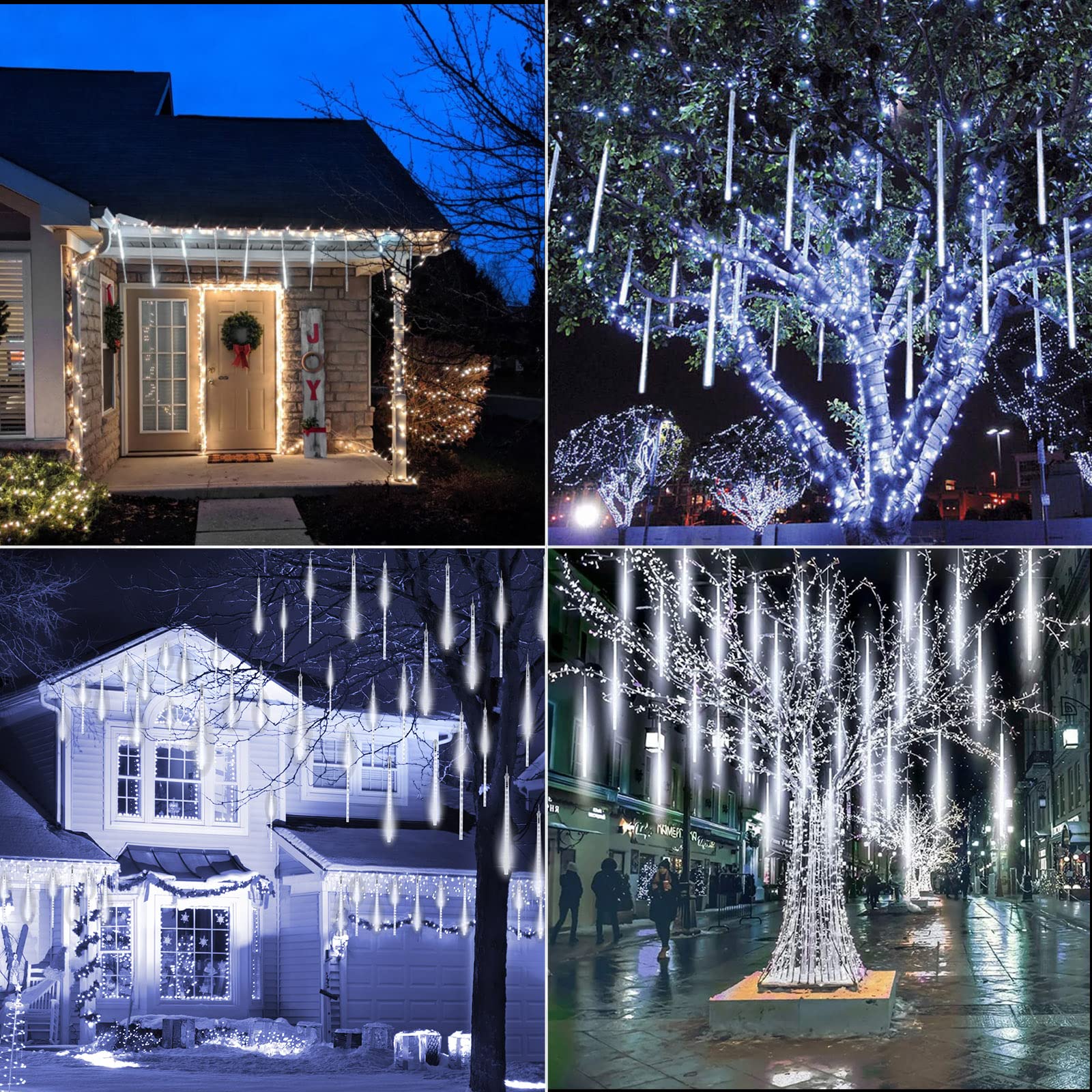 360 LED Meteor Shower Lights Outdoor - 16 Inch 10 Tubes Waterproof Snowfall Christmas Lights for Trees, Bushes & Holiday Decorations | Perfect for Christmas Party, Garden, Yard & Winter Decor (White)